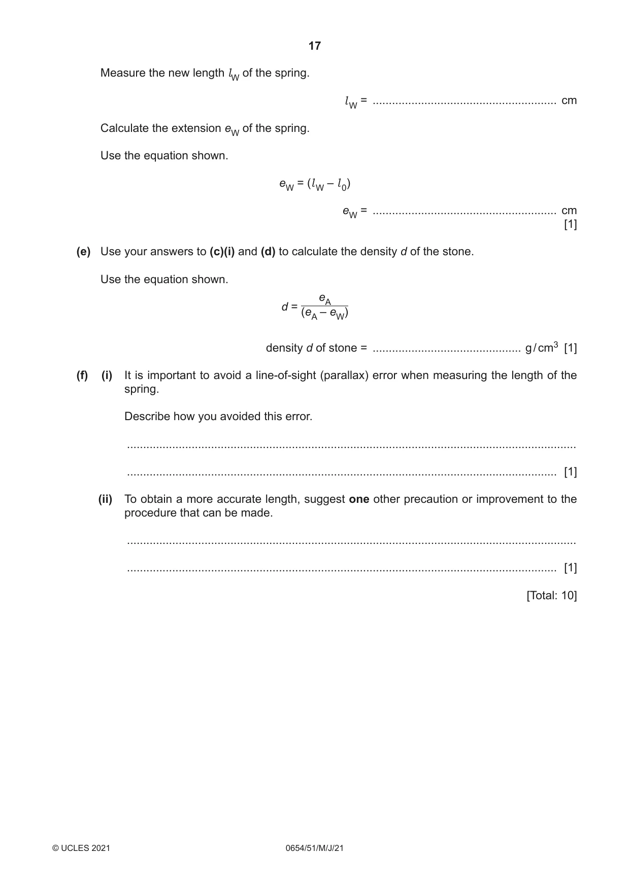 Cambridge IGCSE Sciences - Co-ordinated (Double) 0654 2021 May/June Paper 5 · Variant 1 question paper, page 17 of 20