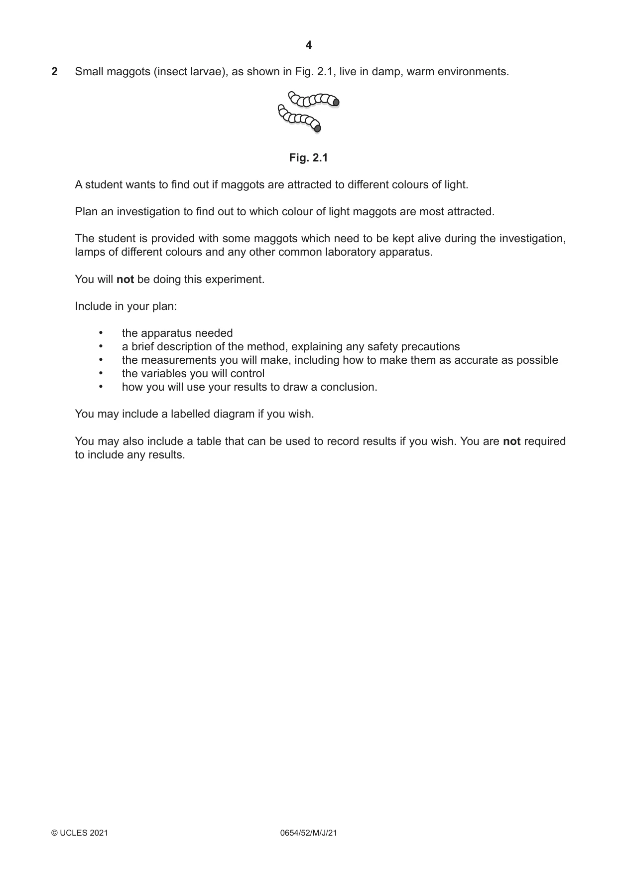 Cambridge IGCSE Sciences - Co-ordinated (Double) 0654 2021 May/June Paper 5 · Variant 2 question paper, page 4 of 20