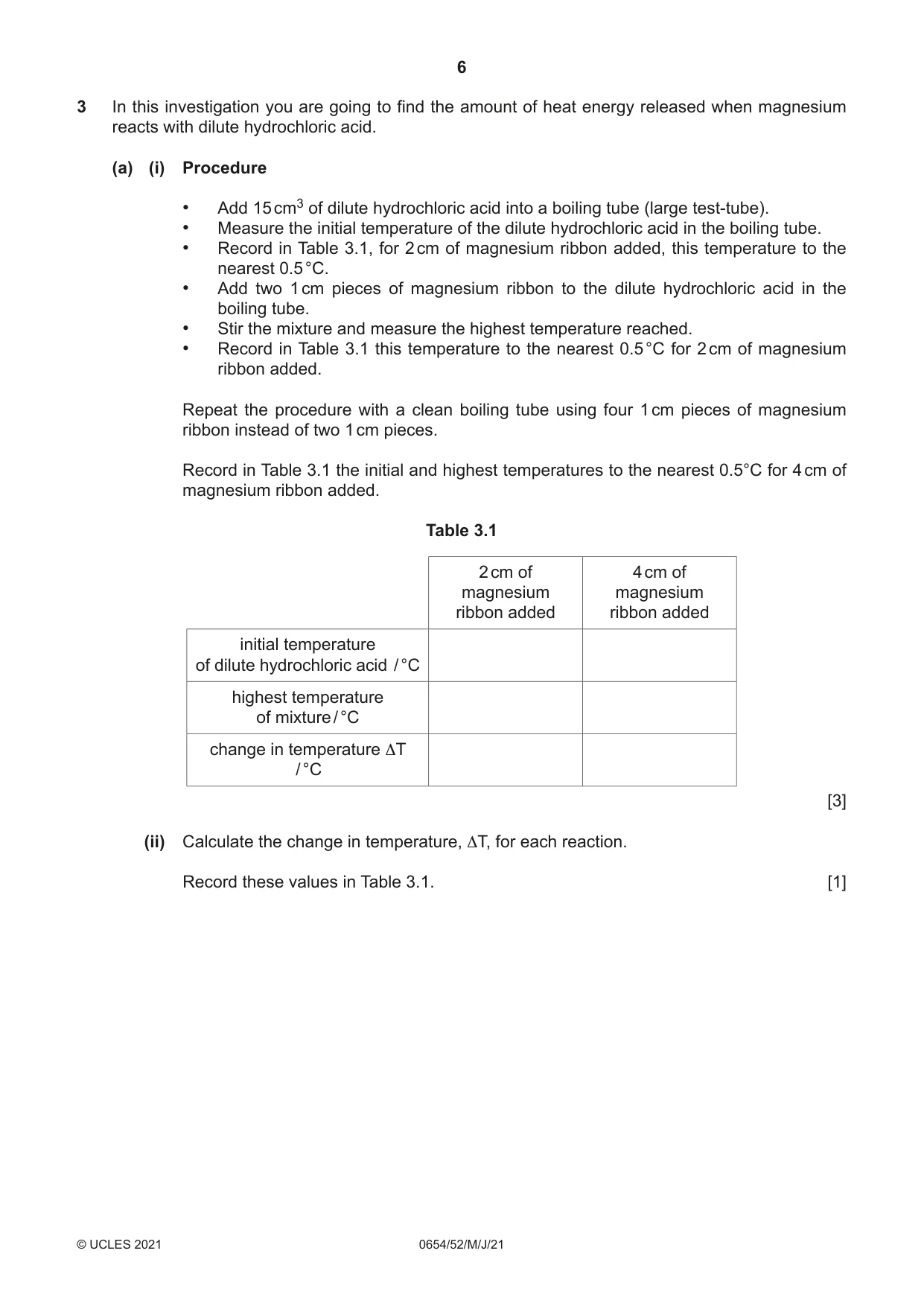 Cambridge IGCSE Sciences - Co-ordinated (Double) 0654 2021 May/June Paper 5 · Variant 2 question paper, page 6 of 20