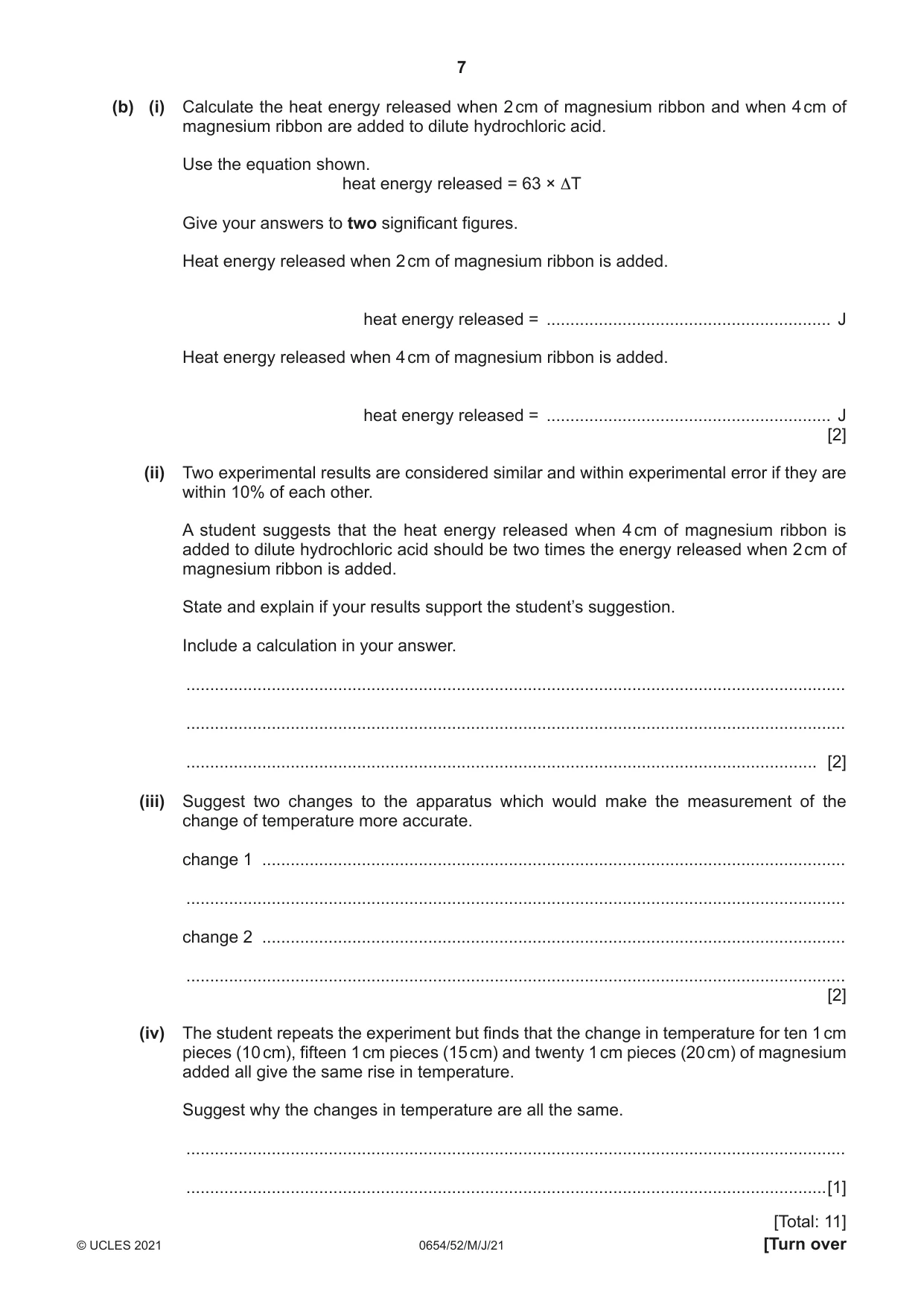 Cambridge IGCSE Sciences - Co-ordinated (Double) 0654 2021 May/June Paper 5 · Variant 2 question paper, page 7 of 20