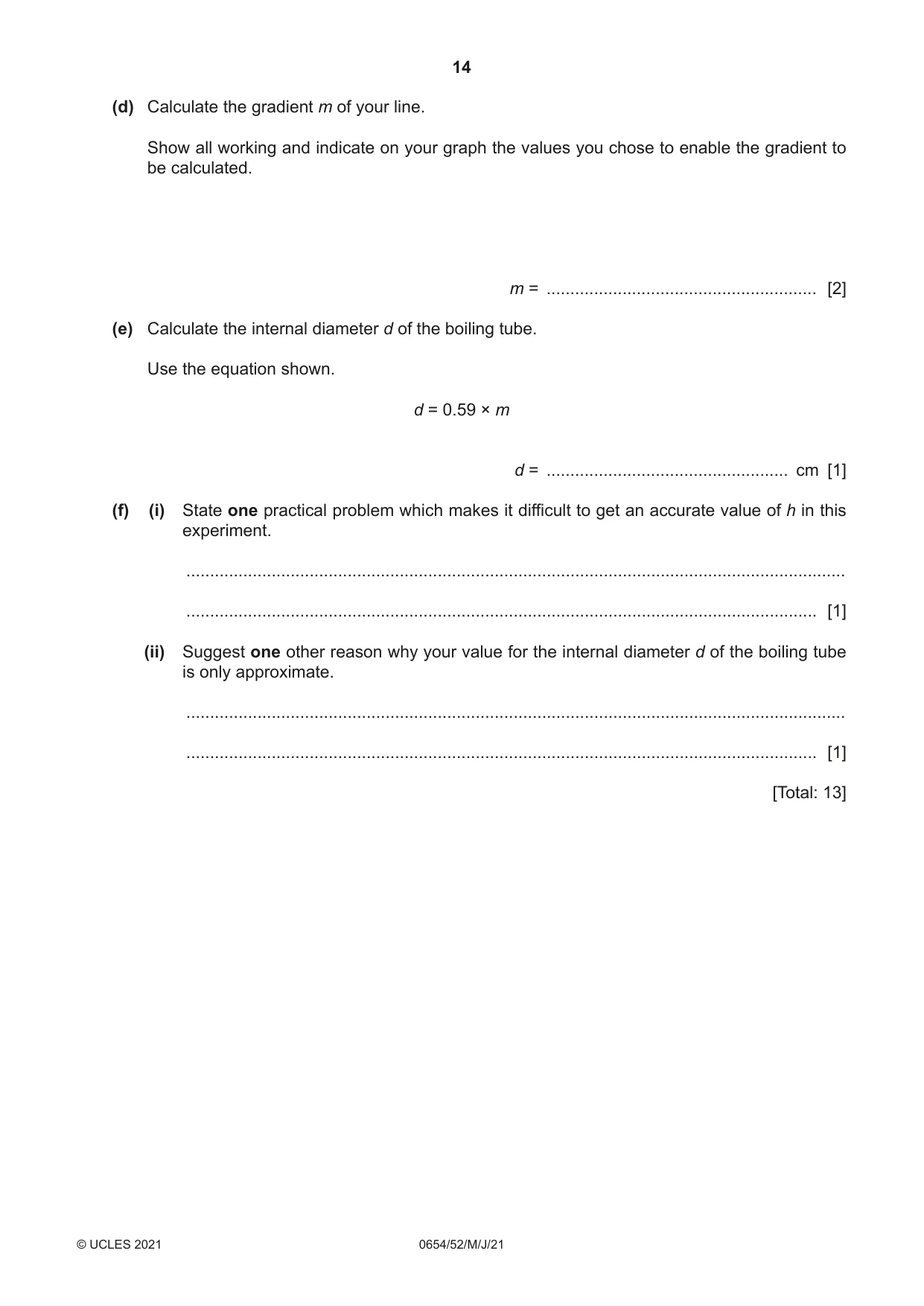 Cambridge IGCSE Sciences - Co-ordinated (Double) 0654 2021 May/June Paper 5 · Variant 2 question paper, page 14 of 20