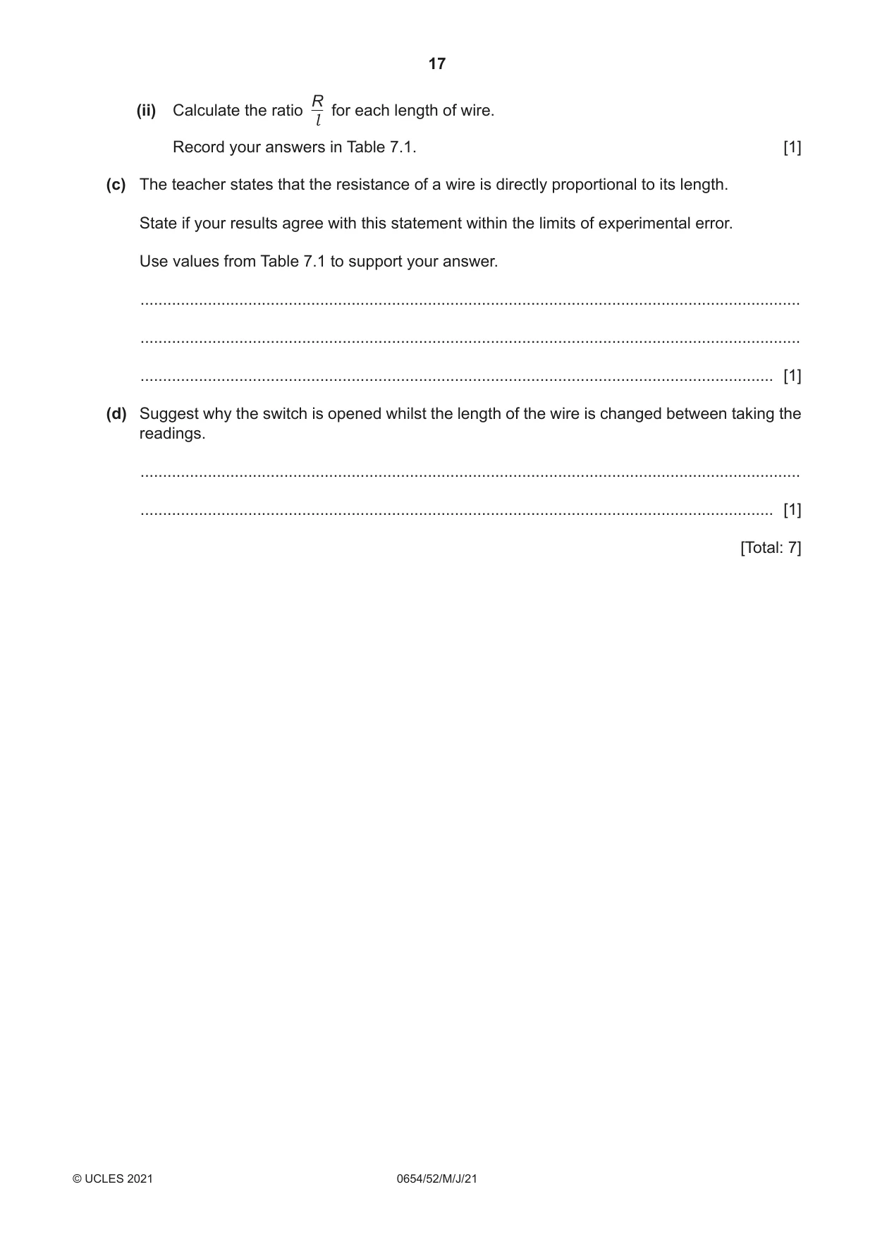 Cambridge IGCSE Sciences - Co-ordinated (Double) 0654 2021 May/June Paper 5 · Variant 2 question paper, page 17 of 20
