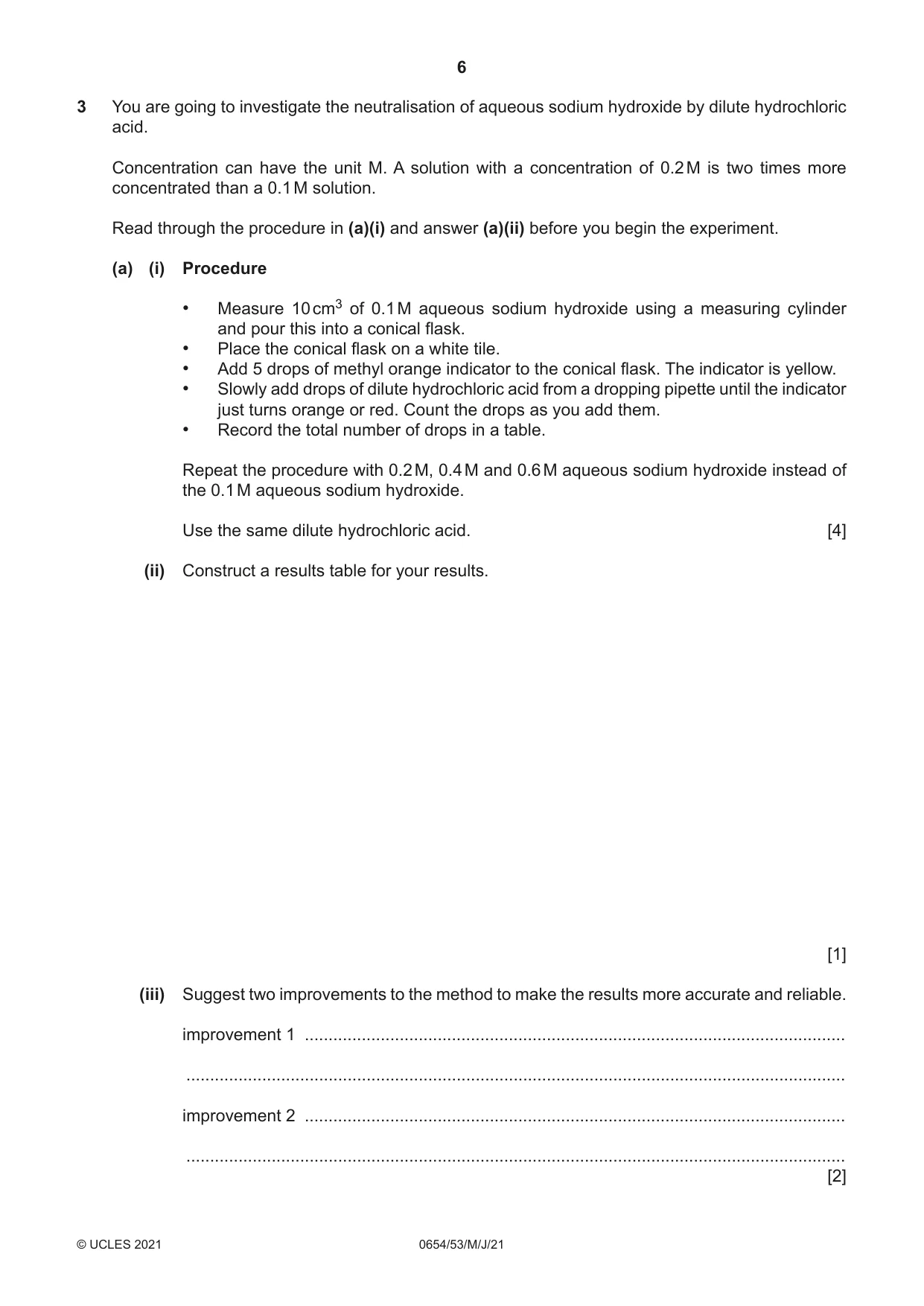 Cambridge IGCSE Sciences - Co-ordinated (Double) 0654 2021 May/June Paper 5 · Variant 3 question paper, page 6 of 16