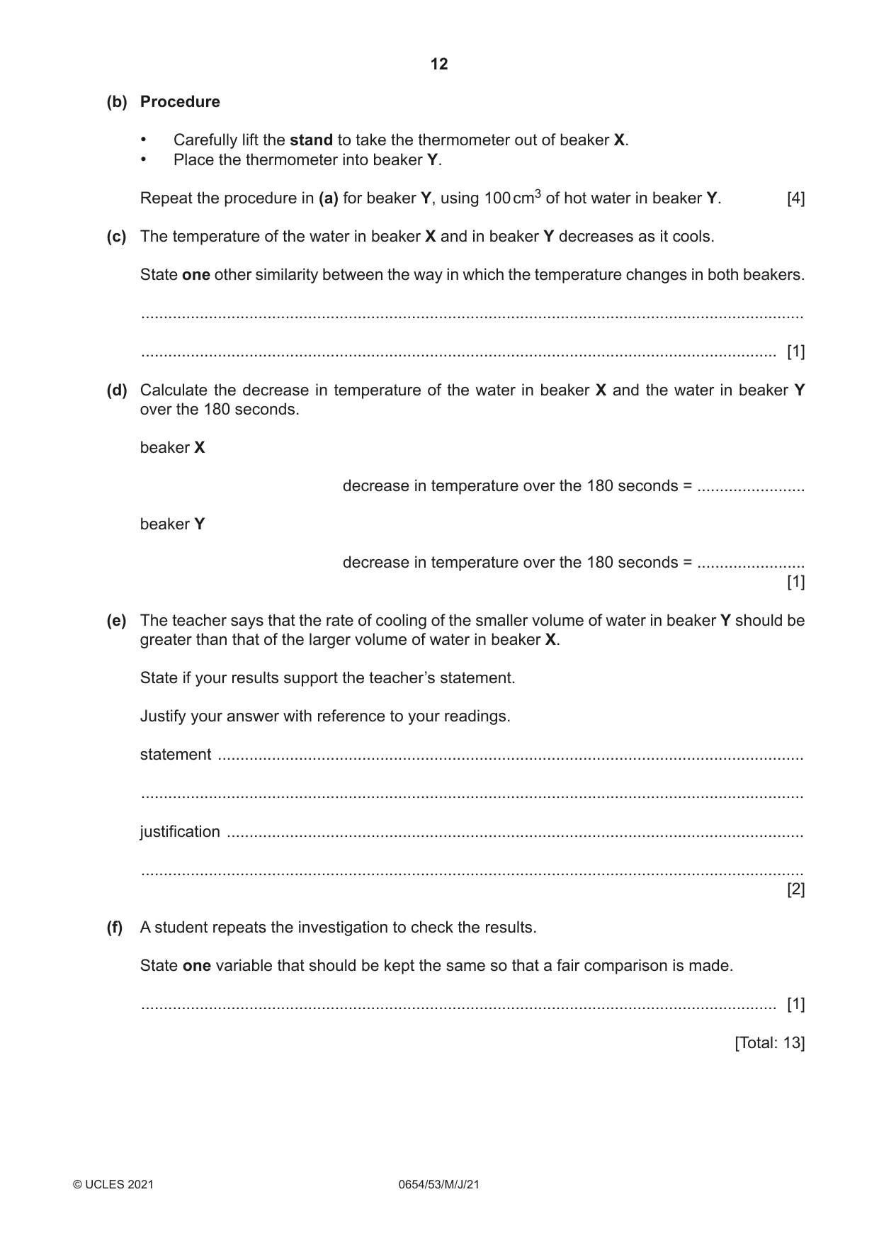 Cambridge IGCSE Sciences - Co-ordinated (Double) 0654 2021 May/June Paper 5 · Variant 3 question paper, page 12 of 16