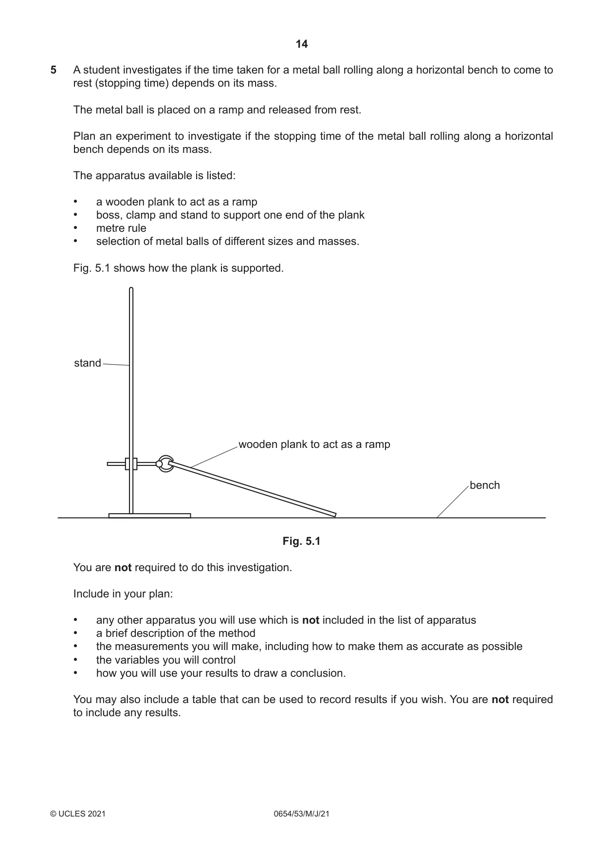 Cambridge IGCSE Sciences - Co-ordinated (Double) 0654 2021 May/June Paper 5 · Variant 3 question paper, page 14 of 16