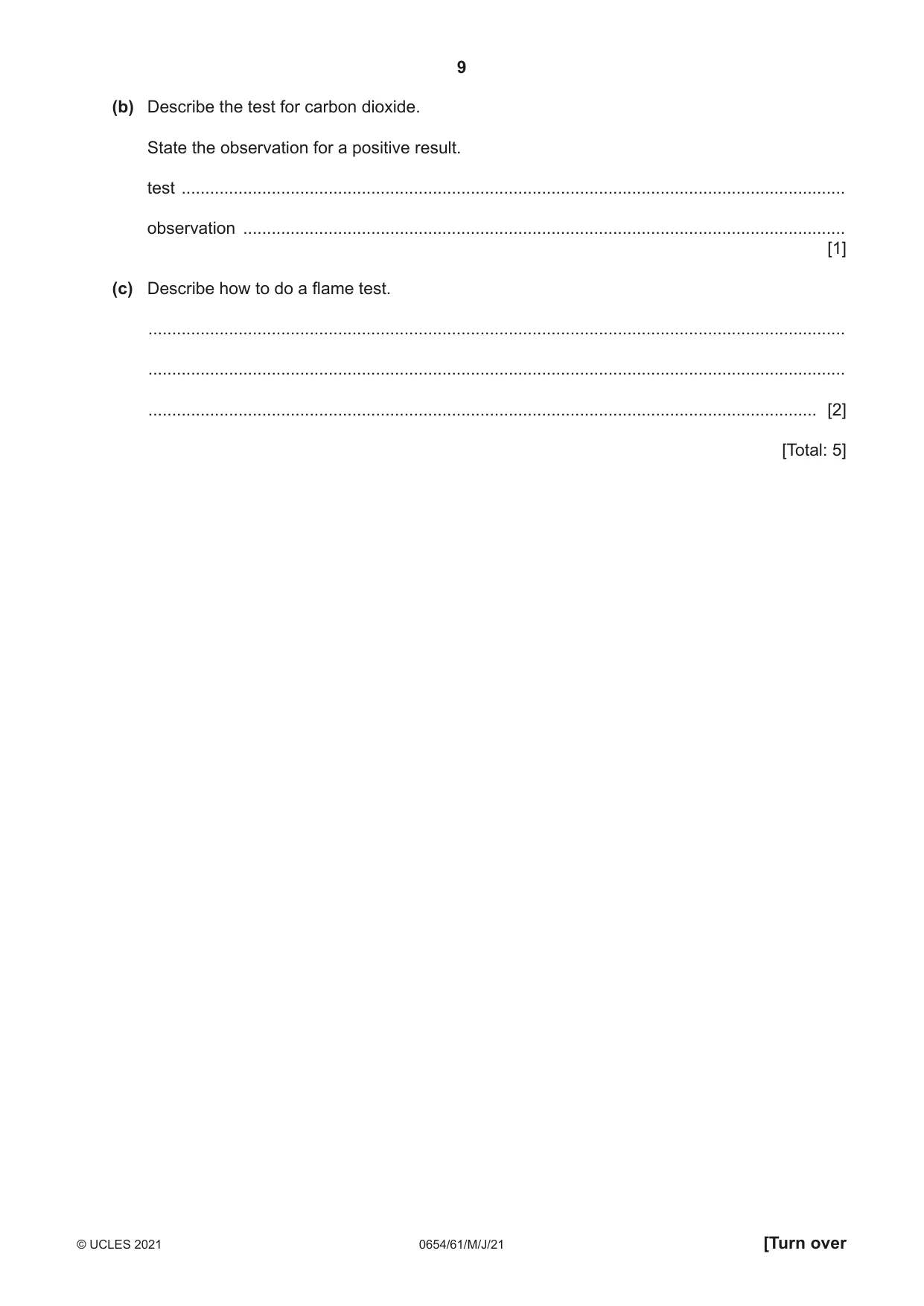 Cambridge IGCSE Sciences - Co-ordinated (Double) 0654 2021 May/June Paper 6 · Variant 1 question paper, page 9 of 20