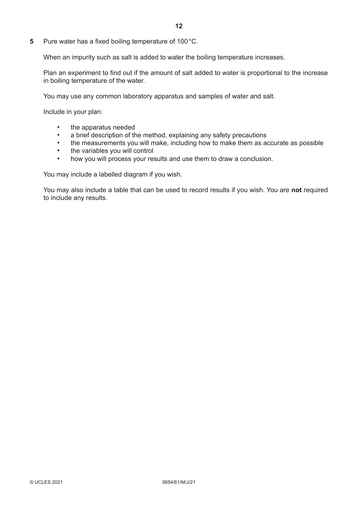 Cambridge IGCSE Sciences - Co-ordinated (Double) 0654 2021 May/June Paper 6 · Variant 1 question paper, page 12 of 20