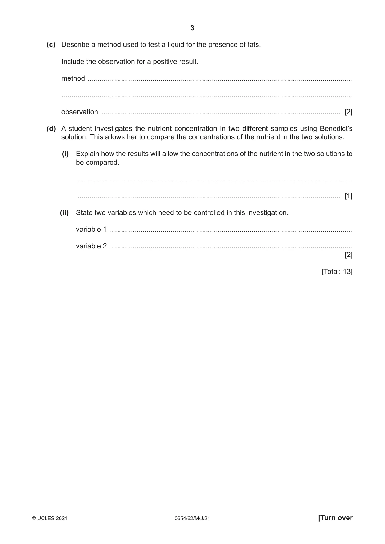 Cambridge IGCSE Sciences - Co-ordinated (Double) 0654 2021 May/June Paper 6 · Variant 2 question paper, page 3 of 20