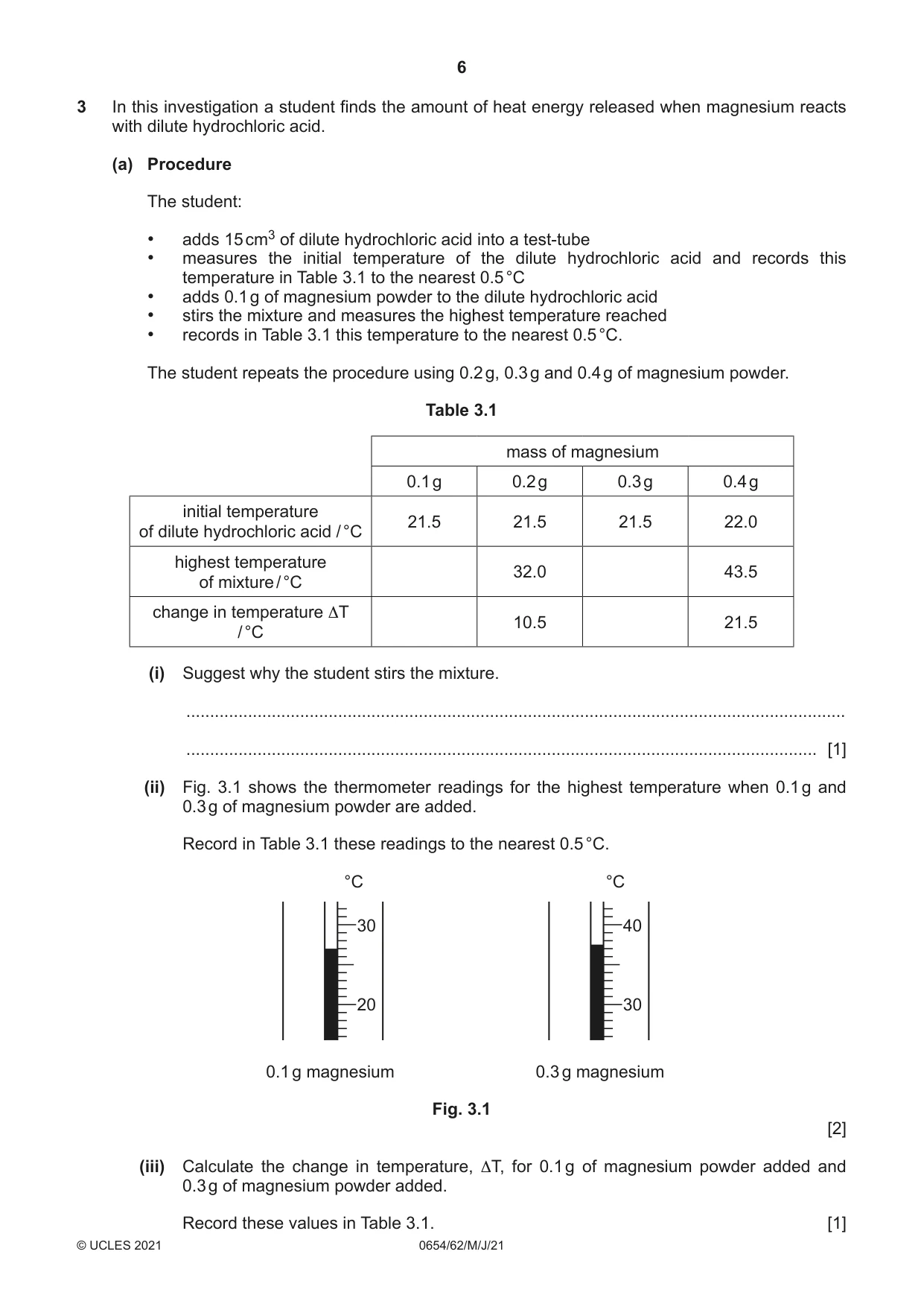 Cambridge IGCSE Sciences - Co-ordinated (Double) 0654 2021 May/June Paper 6 · Variant 2 question paper, page 6 of 20