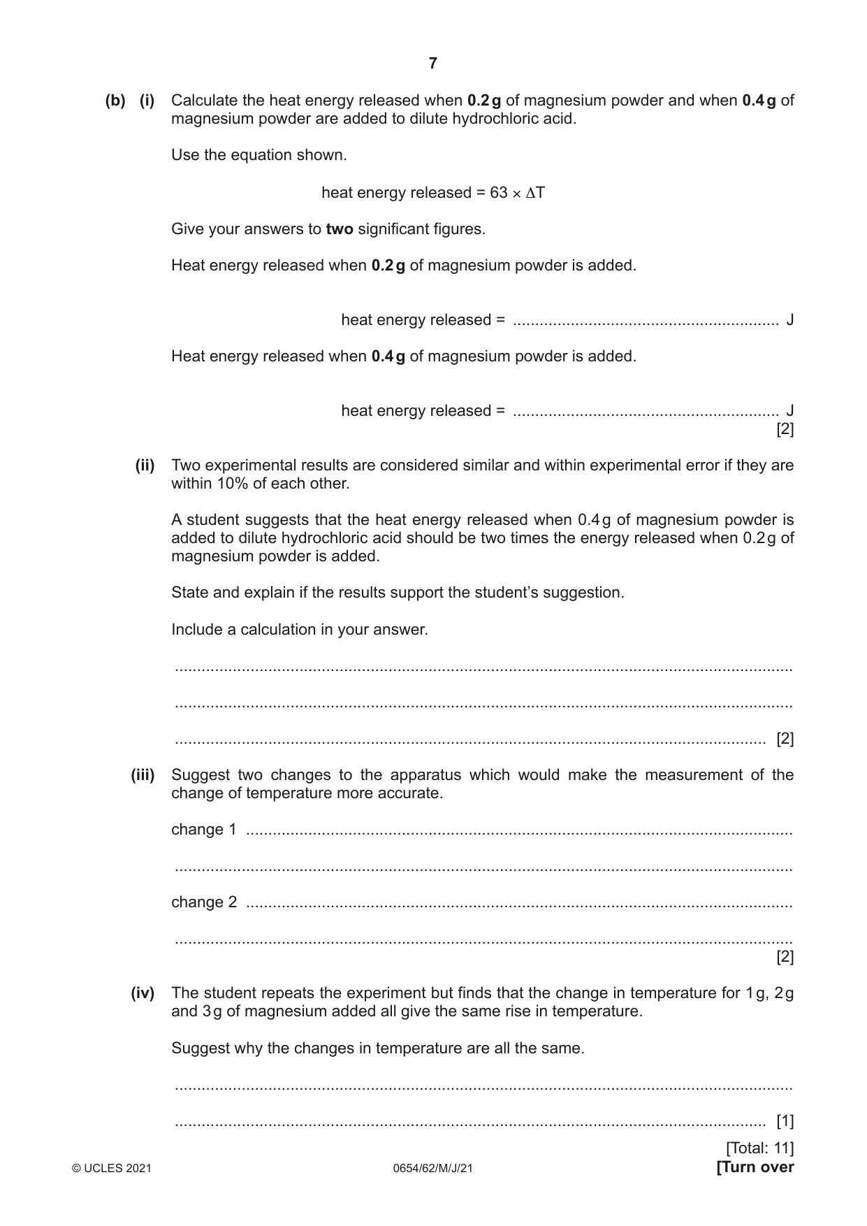 Cambridge IGCSE Sciences - Co-ordinated (Double) 0654 2021 May/June Paper 6 · Variant 2 question paper, page 7 of 20