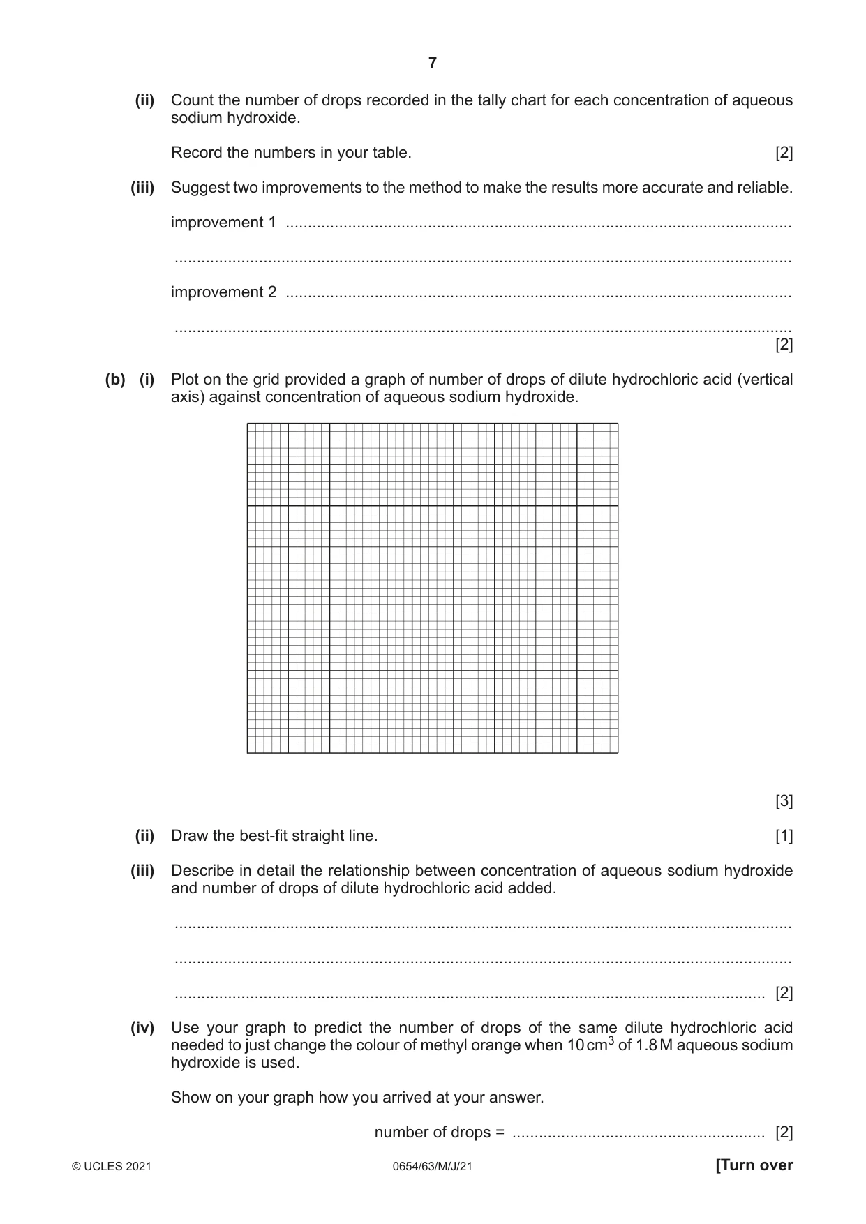 Cambridge IGCSE Sciences - Co-ordinated (Double) 0654 2021 May/June Paper 6 · Variant 3 question paper, page 7 of 16