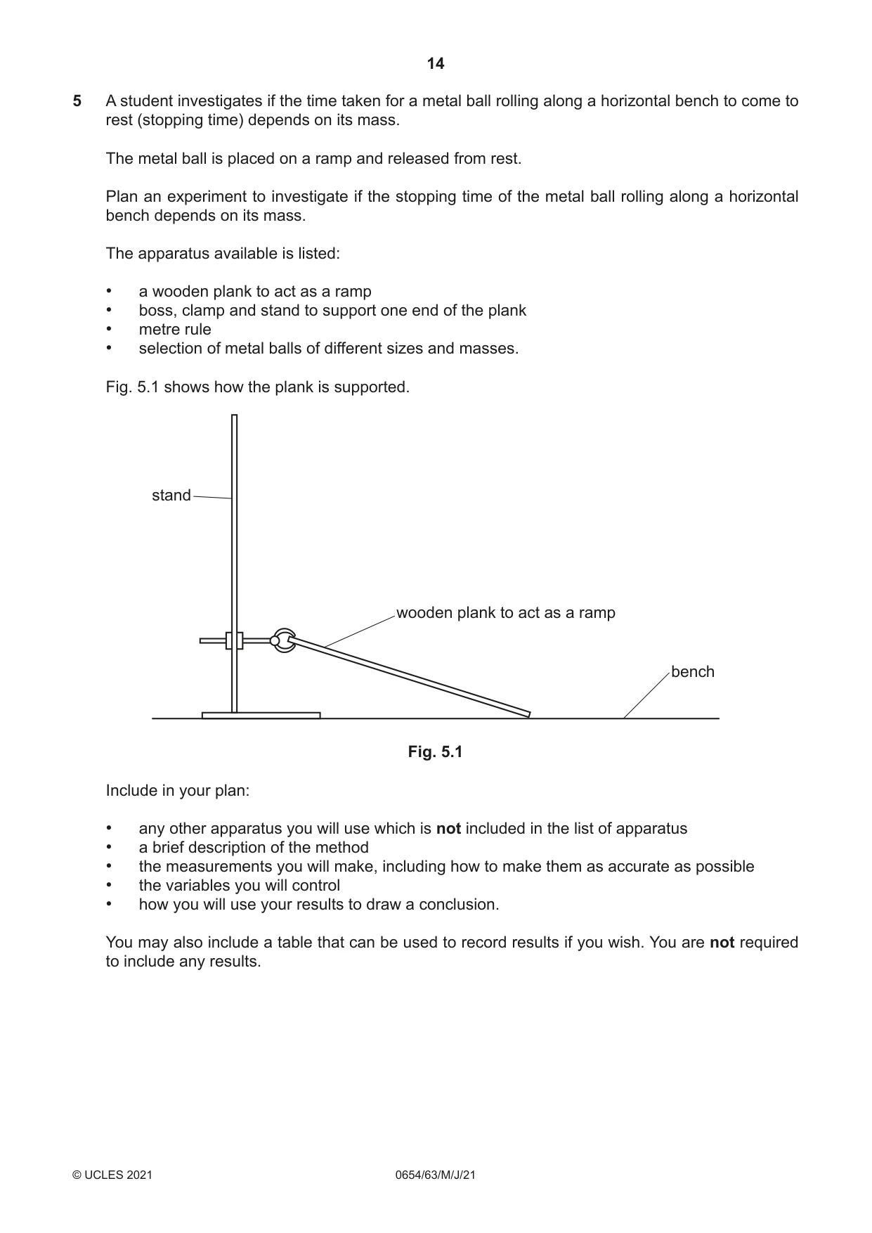 Cambridge IGCSE Sciences - Co-ordinated (Double) 0654 2021 May/June Paper 6 · Variant 3 question paper, page 14 of 16