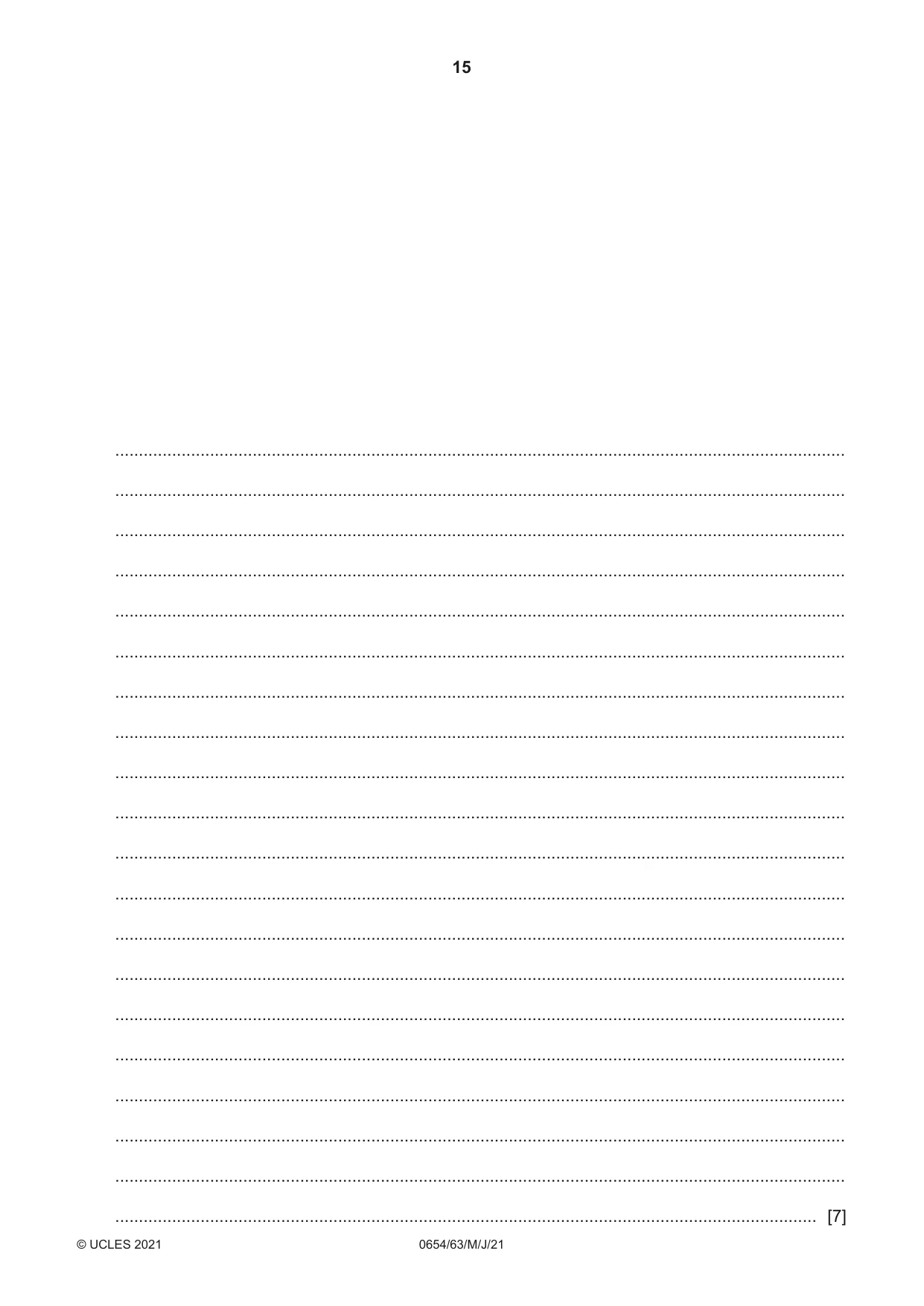Cambridge IGCSE Sciences - Co-ordinated (Double) 0654 2021 May/June Paper 6 · Variant 3 question paper, page 15 of 16