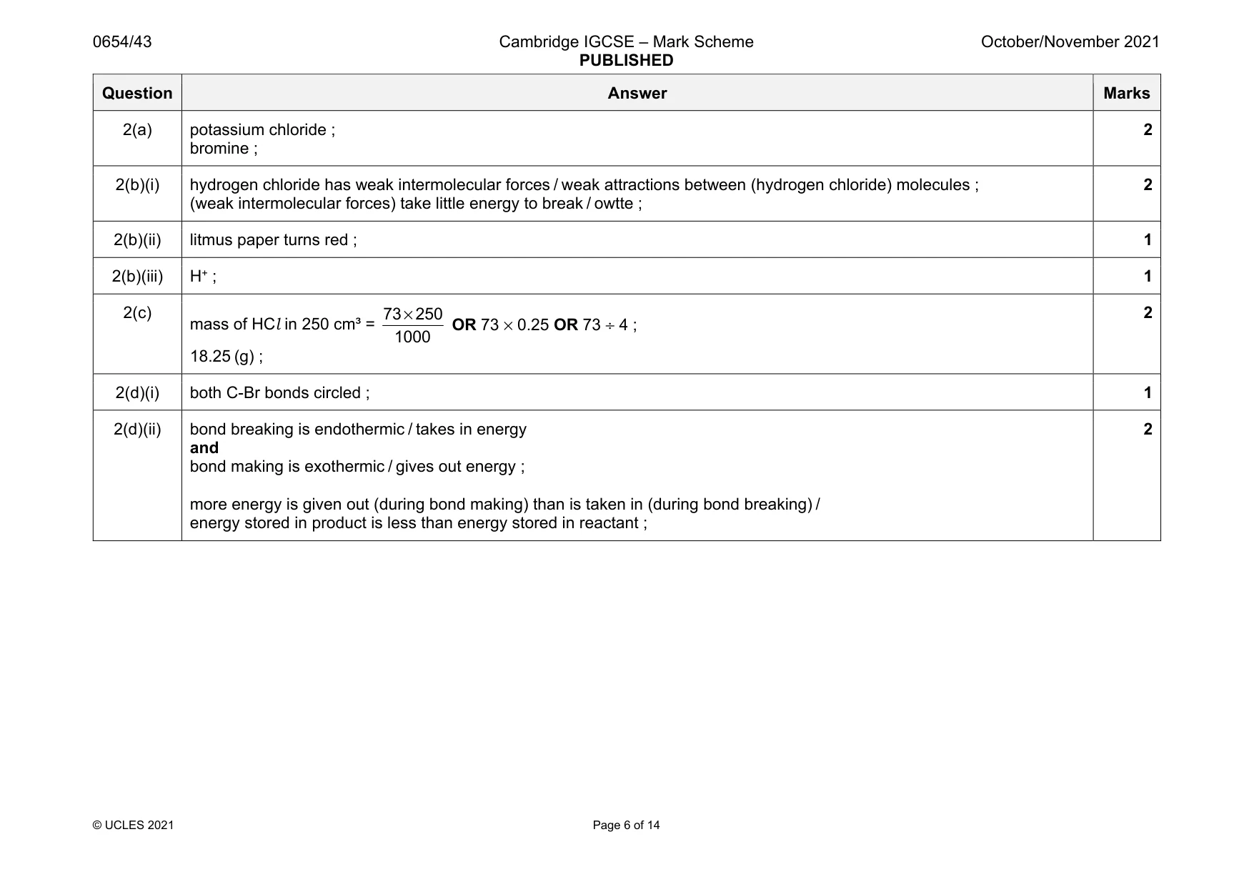 Mark scheme, page 6 of 14