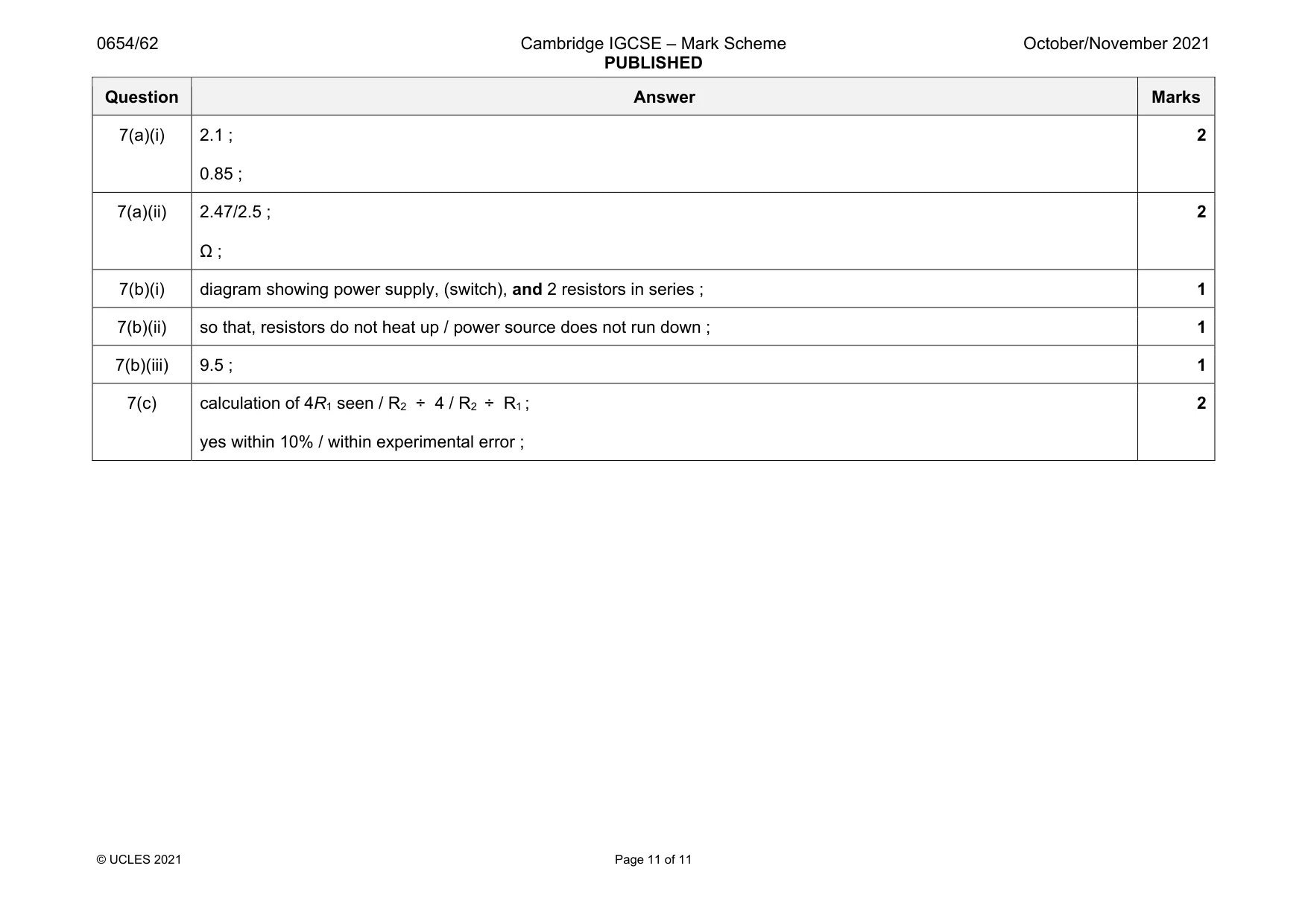 Mark scheme, page 11 of 11