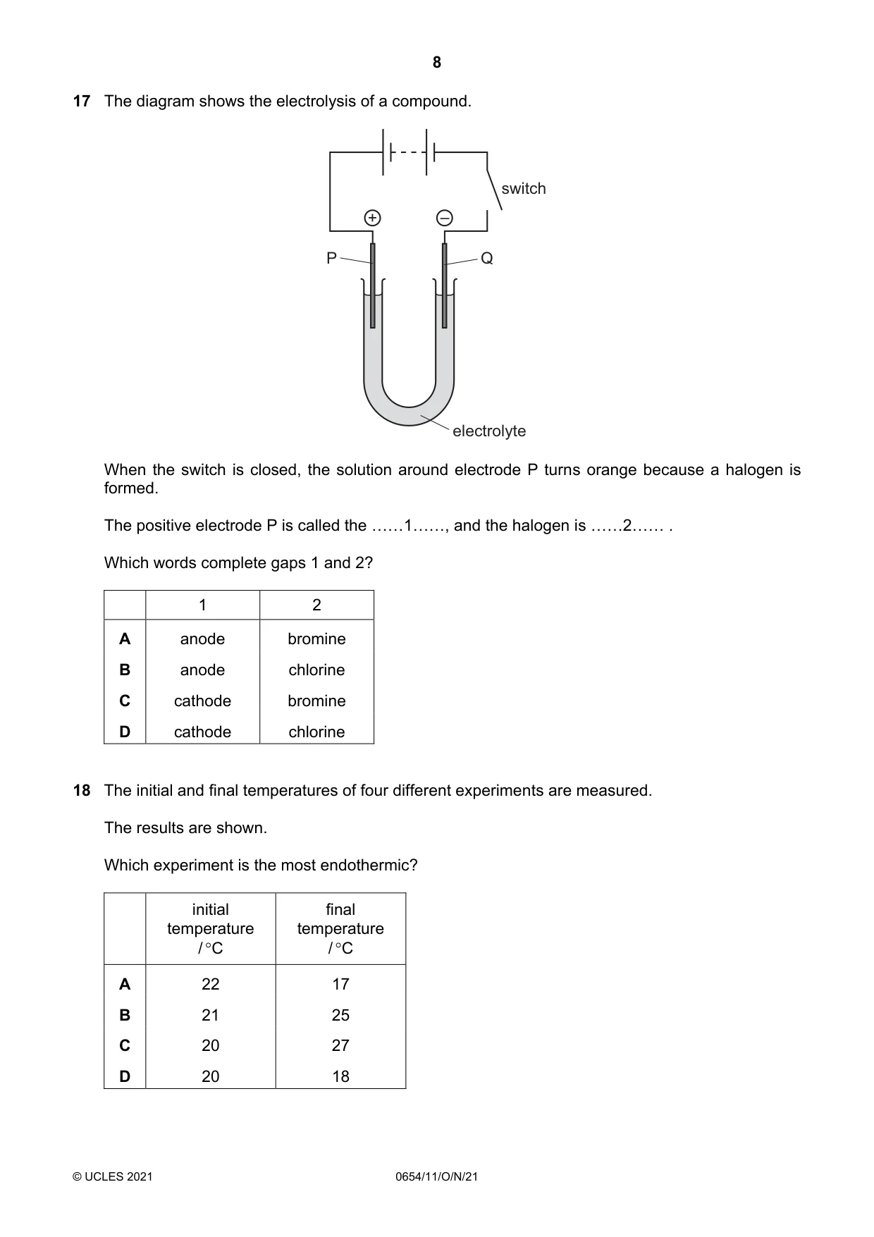 Cambridge IGCSE Sciences - Co-ordinated (Double) 0654 2021 Oct/Nov Paper 1 · Variant 1 question paper, page 8 of 16