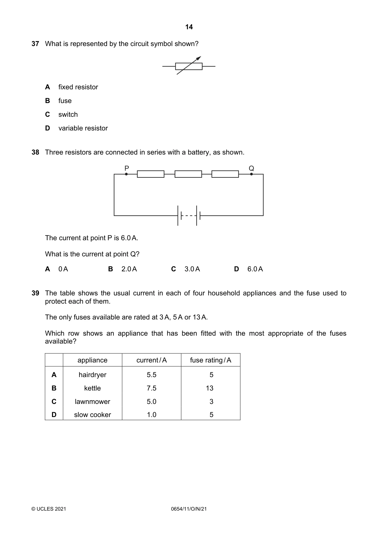 Cambridge IGCSE Sciences - Co-ordinated (Double) 0654 2021 Oct/Nov Paper 1 · Variant 1 question paper, page 14 of 16
