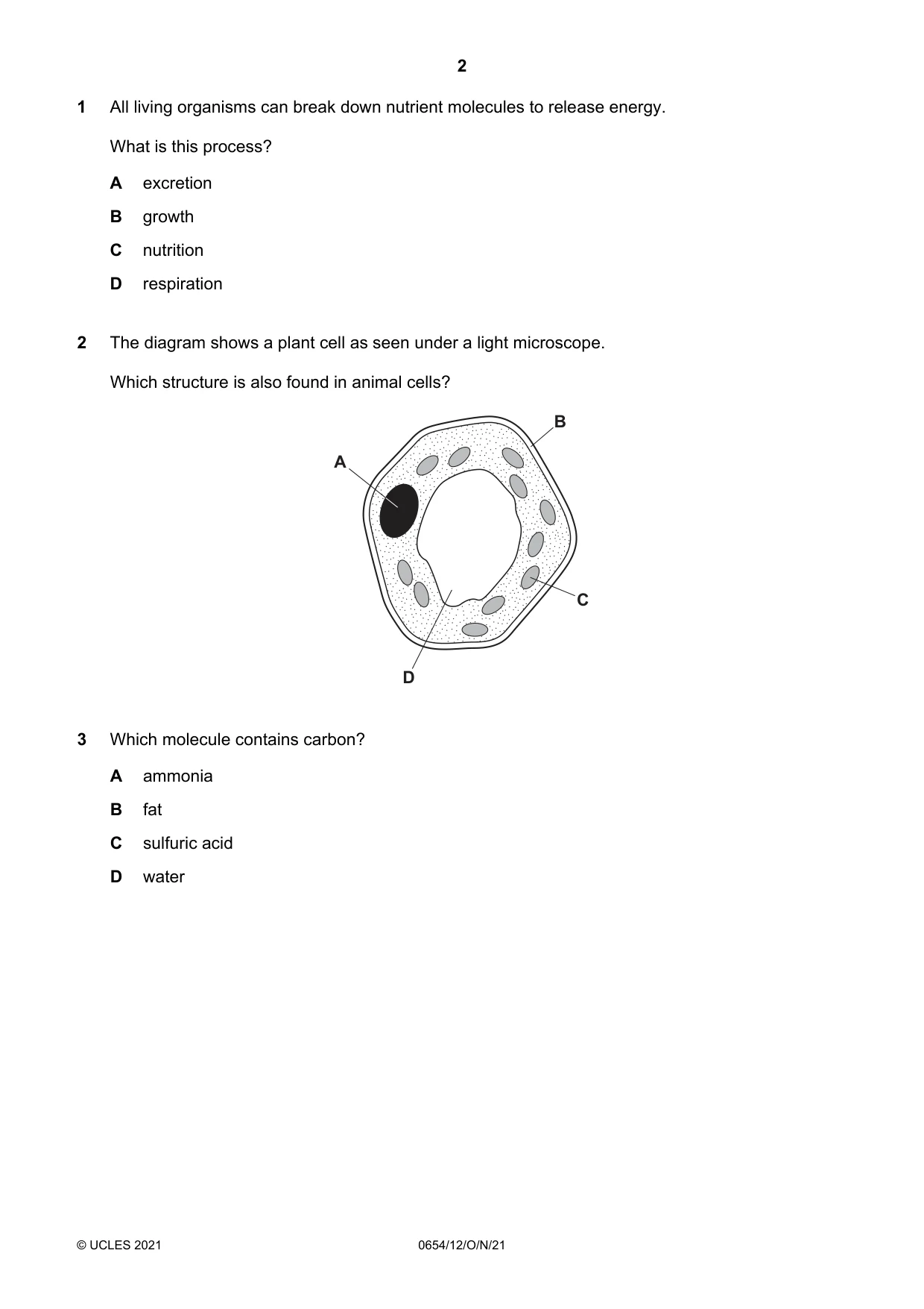 Cambridge IGCSE Sciences - Co-ordinated (Double) 0654 2021 Oct/Nov Paper 1 · Variant 2 question paper, page 2 of 20