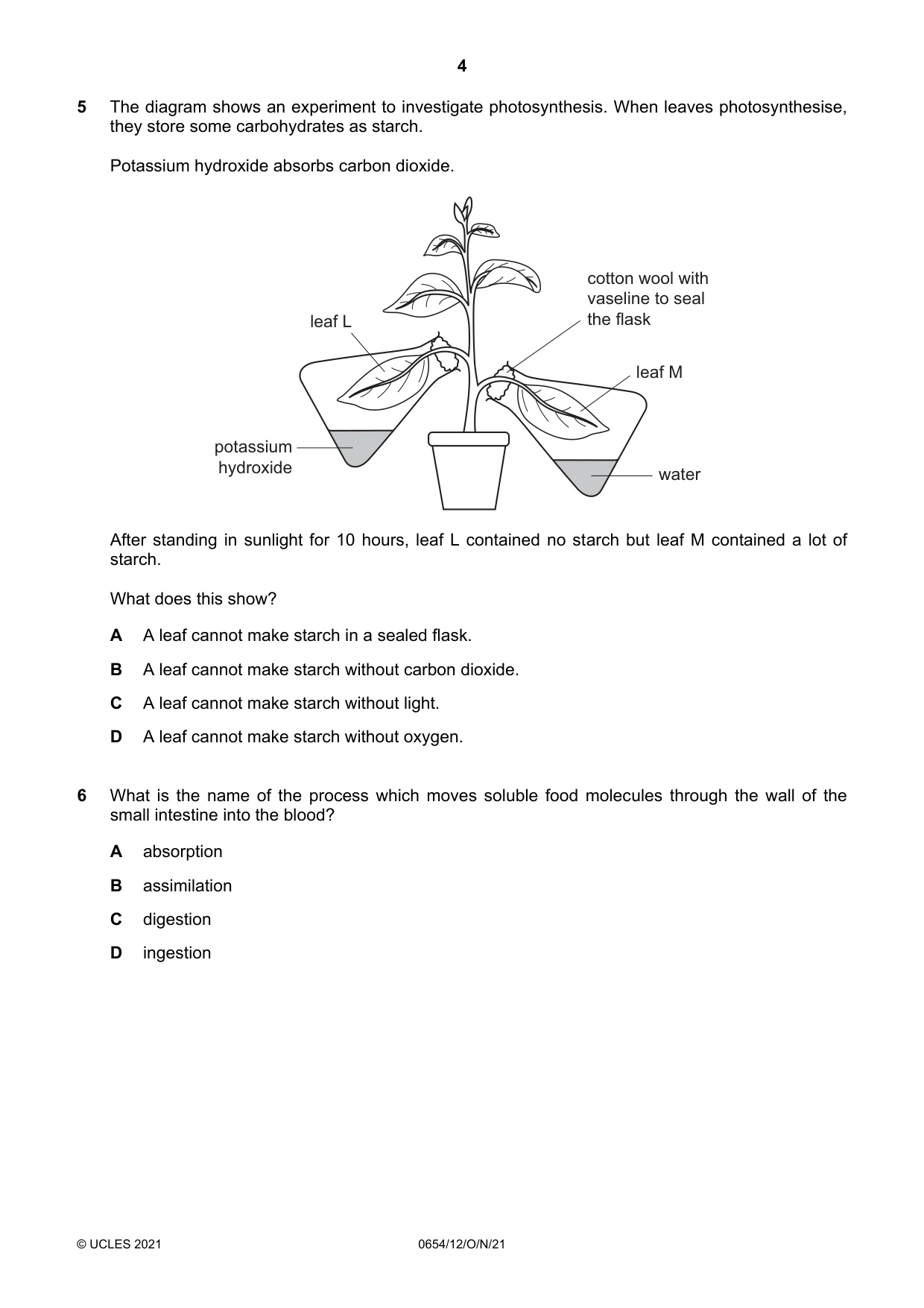 Cambridge IGCSE Sciences - Co-ordinated (Double) 0654 2021 Oct/Nov Paper 1 · Variant 2 question paper, page 4 of 20