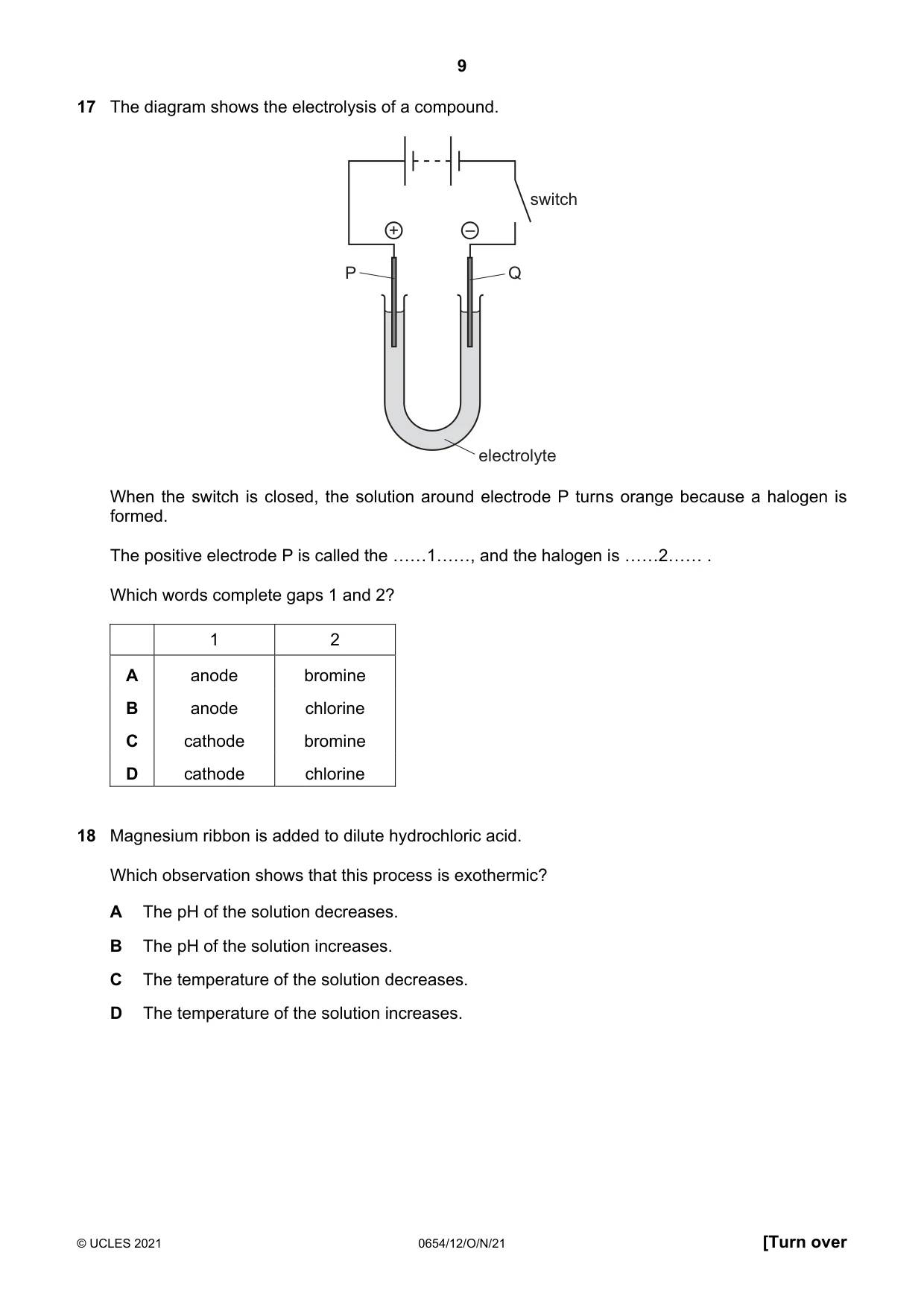 Cambridge IGCSE Sciences - Co-ordinated (Double) 0654 2021 Oct/Nov Paper 1 · Variant 2 question paper, page 9 of 20