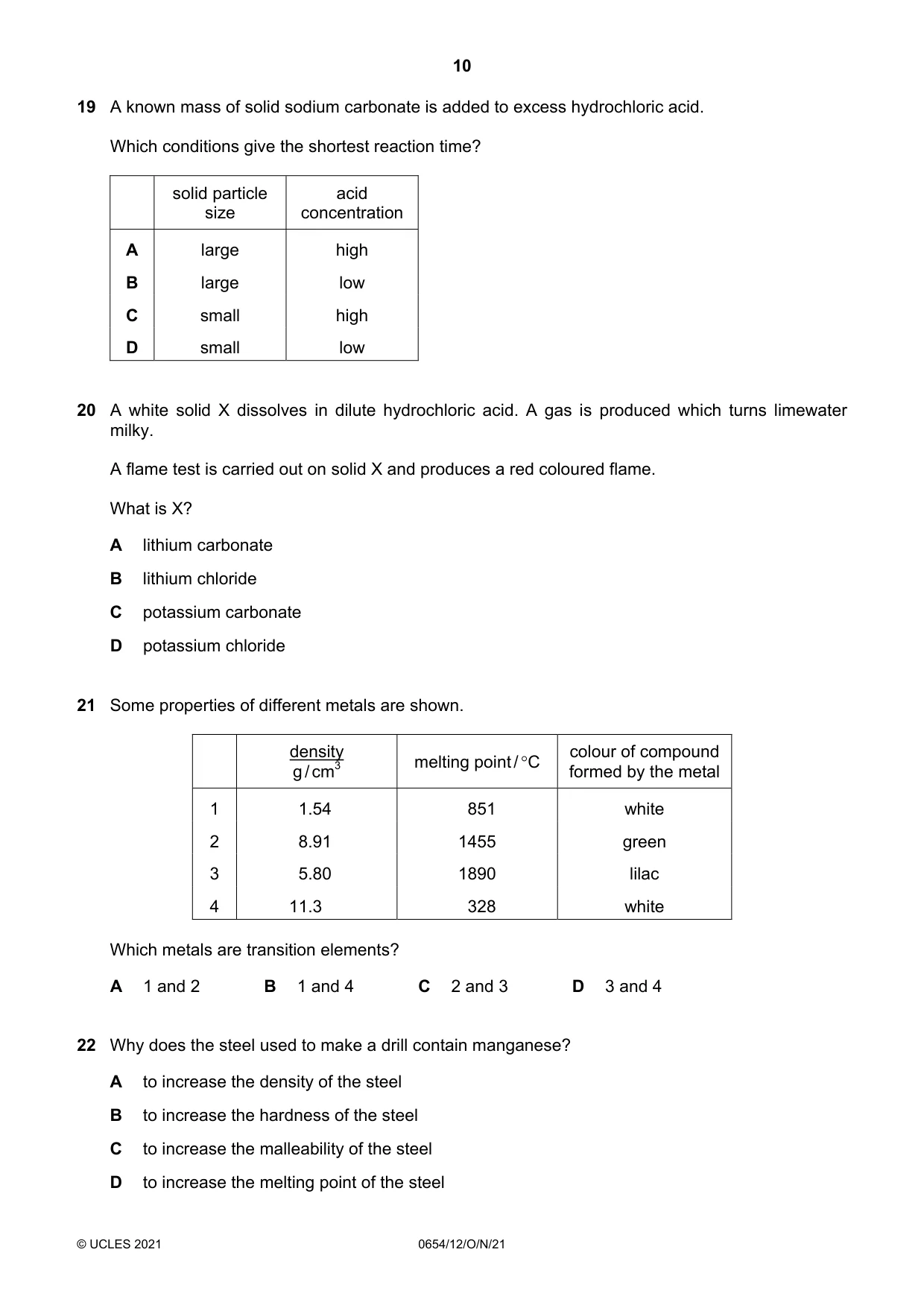 Cambridge IGCSE Sciences - Co-ordinated (Double) 0654 2021 Oct/Nov Paper 1 · Variant 2 question paper, page 10 of 20