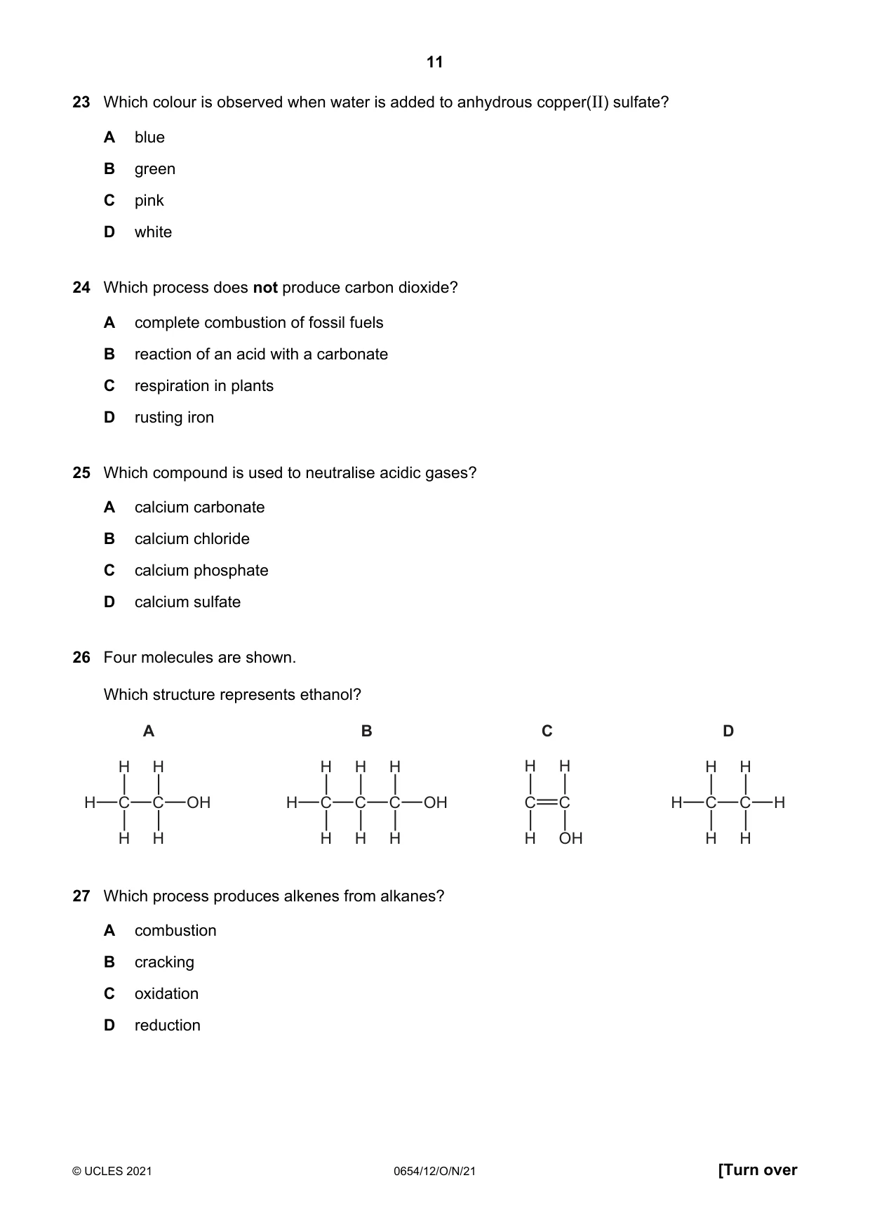 Cambridge IGCSE Sciences - Co-ordinated (Double) 0654 2021 Oct/Nov Paper 1 · Variant 2 question paper, page 11 of 20