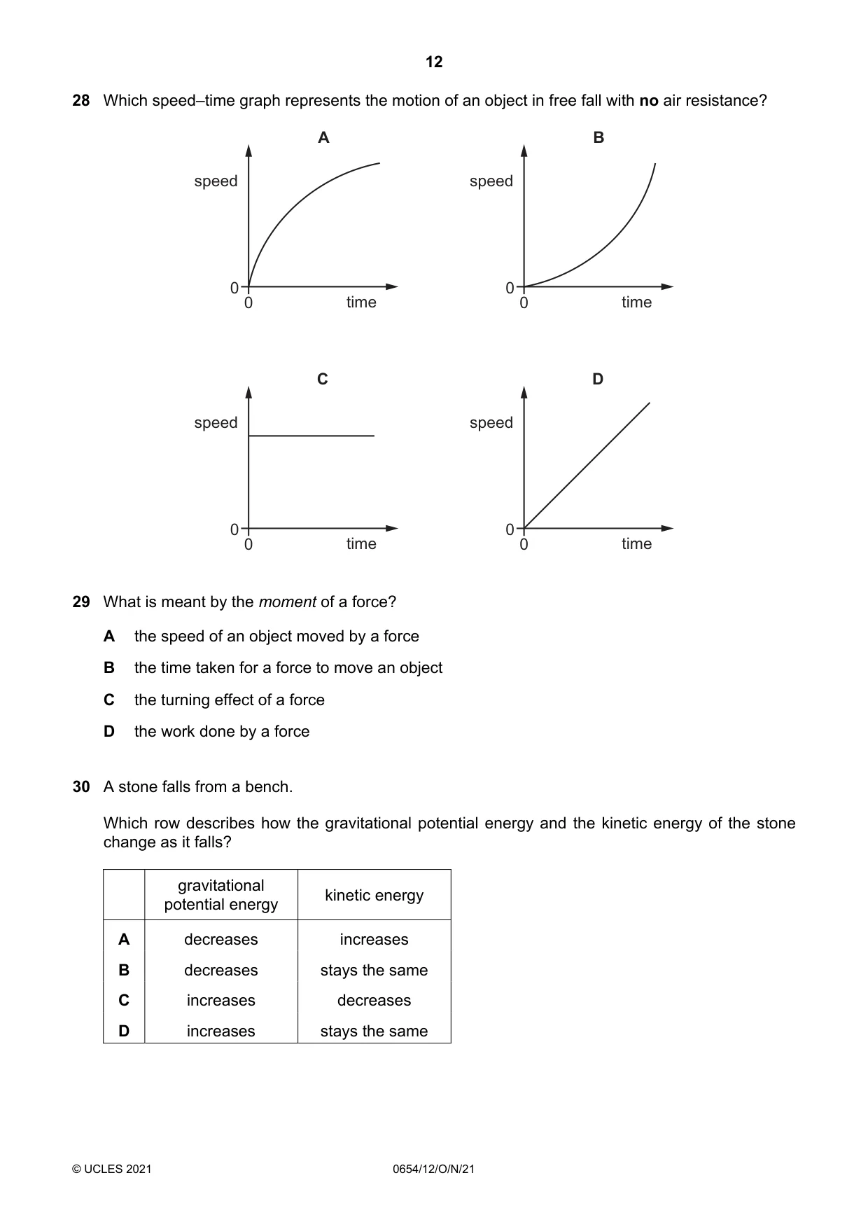 Cambridge IGCSE Sciences - Co-ordinated (Double) 0654 2021 Oct/Nov Paper 1 · Variant 2 question paper, page 12 of 20