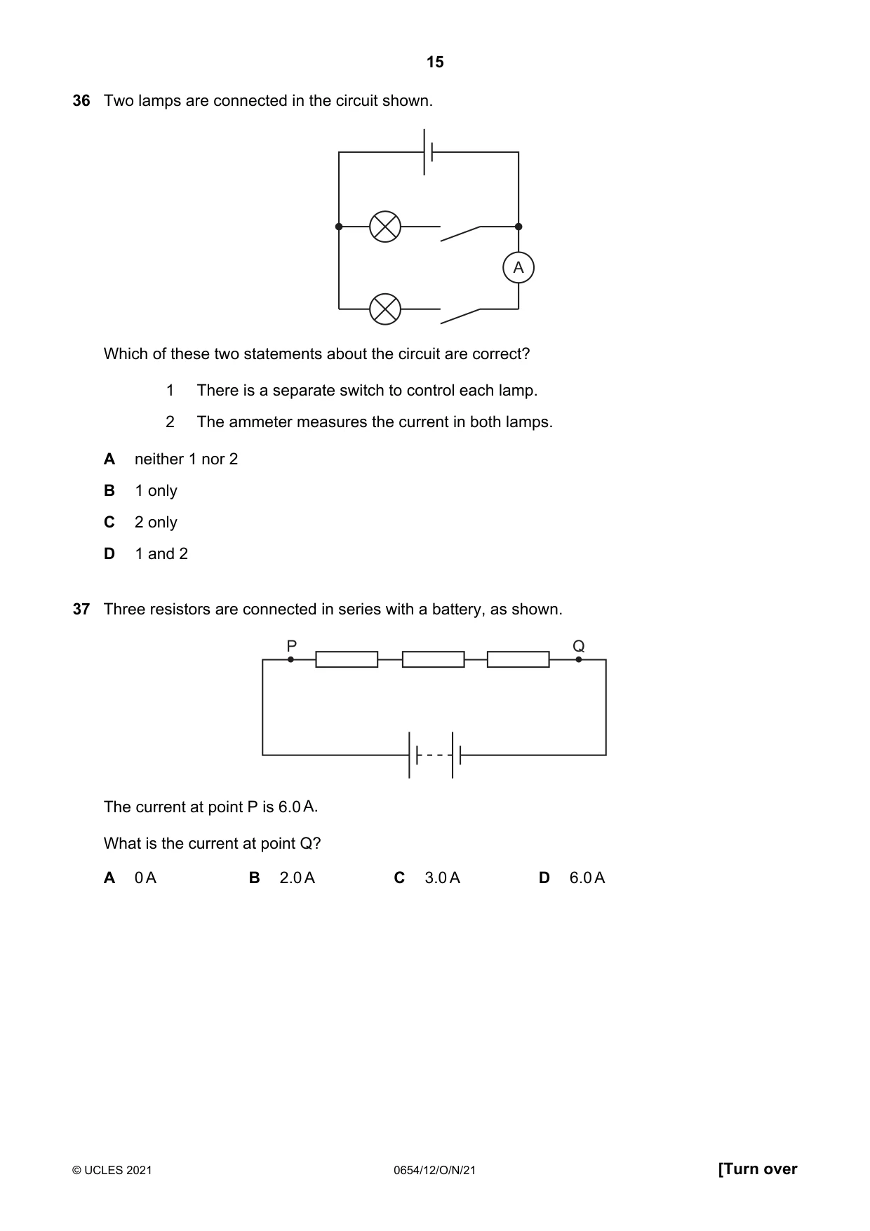 Cambridge IGCSE Sciences - Co-ordinated (Double) 0654 2021 Oct/Nov Paper 1 · Variant 2 question paper, page 15 of 20