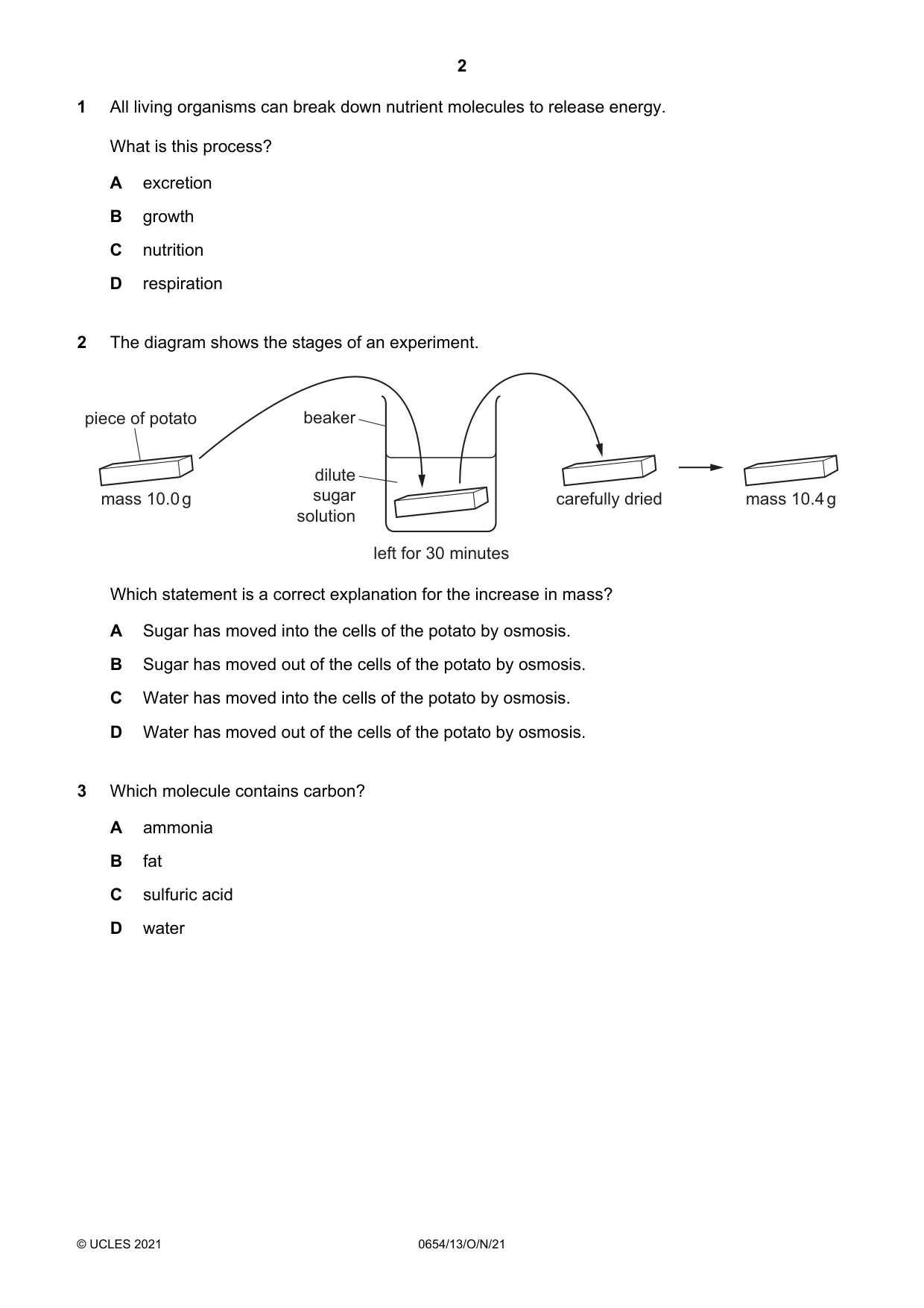 Cambridge IGCSE Sciences - Co-ordinated (Double) 0654 2021 Oct/Nov Paper 1 · Variant 3 question paper, page 2 of 16