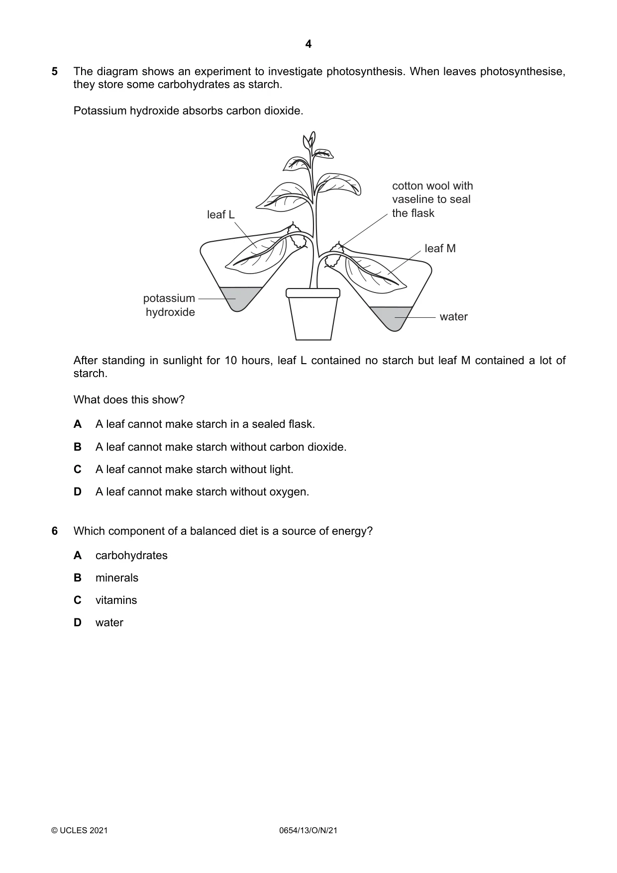 Cambridge IGCSE Sciences - Co-ordinated (Double) 0654 2021 Oct/Nov Paper 1 · Variant 3 question paper, page 4 of 16