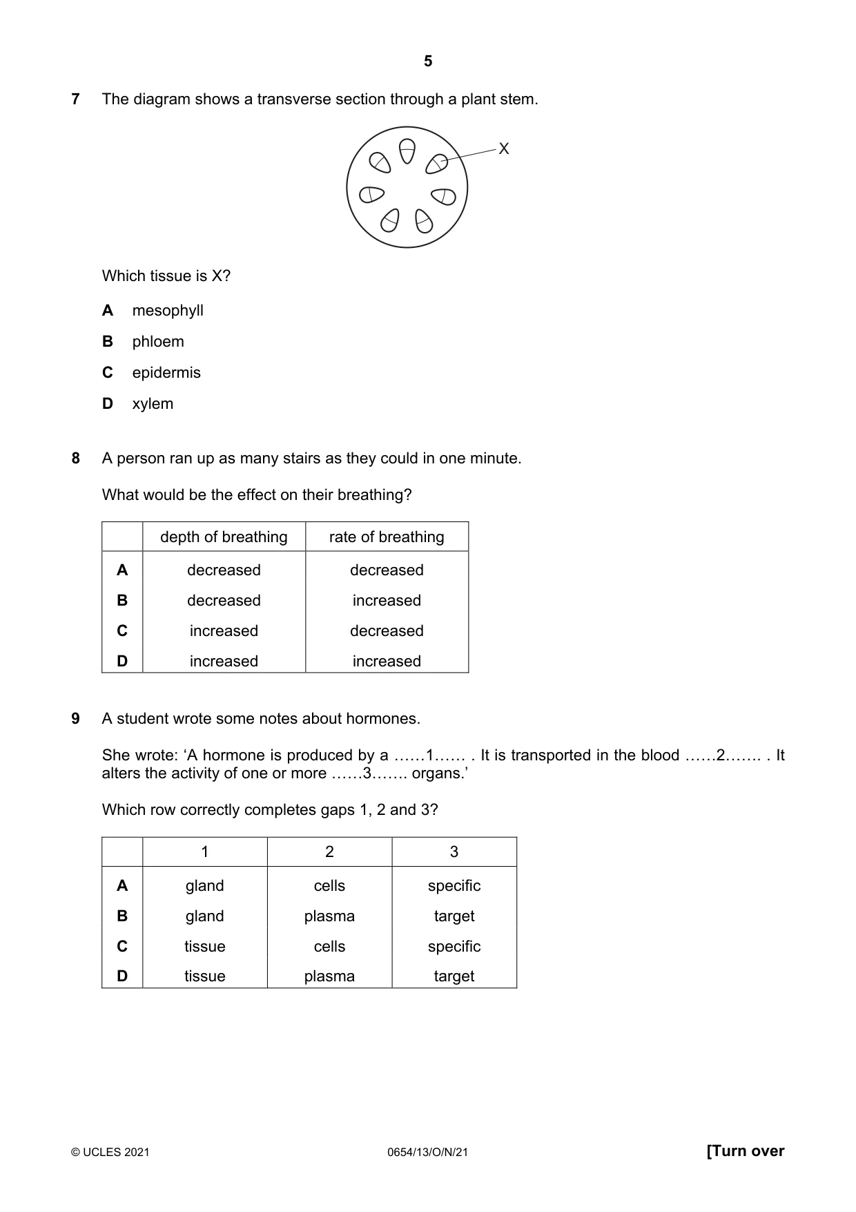Cambridge IGCSE Sciences - Co-ordinated (Double) 0654 2021 Oct/Nov Paper 1 · Variant 3 question paper, page 5 of 16