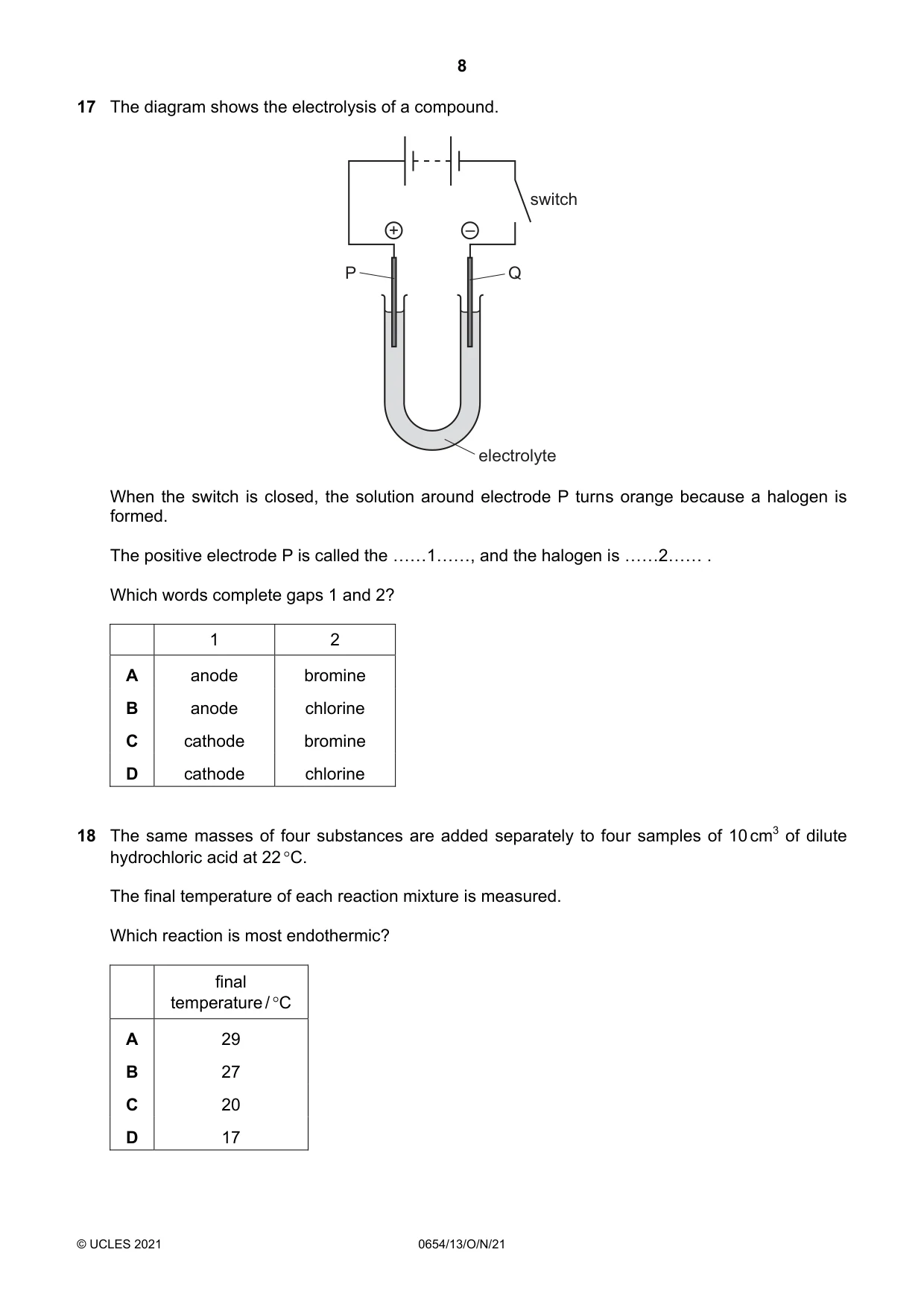 Cambridge IGCSE Sciences - Co-ordinated (Double) 0654 2021 Oct/Nov Paper 1 · Variant 3 question paper, page 8 of 16