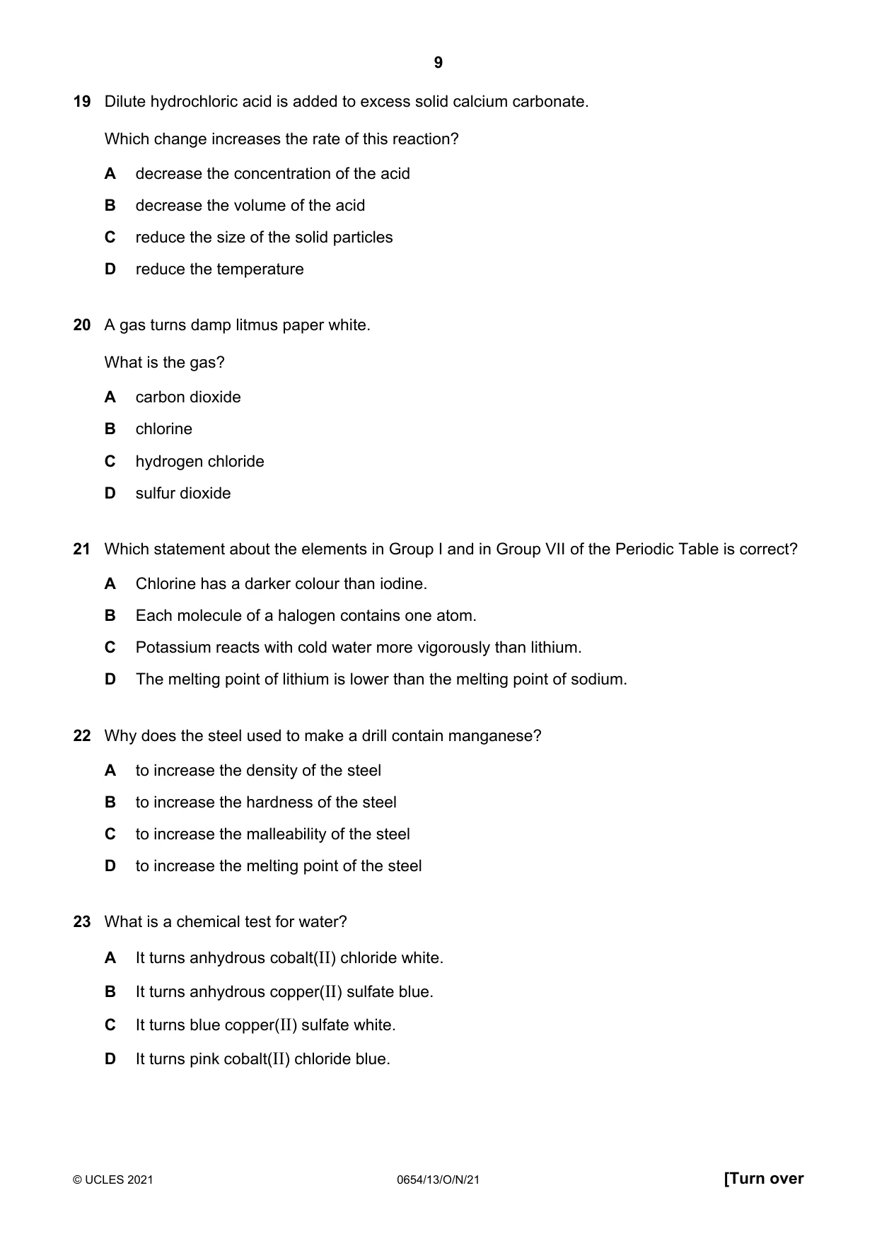 Cambridge IGCSE Sciences - Co-ordinated (Double) 0654 2021 Oct/Nov Paper 1 · Variant 3 question paper, page 9 of 16
