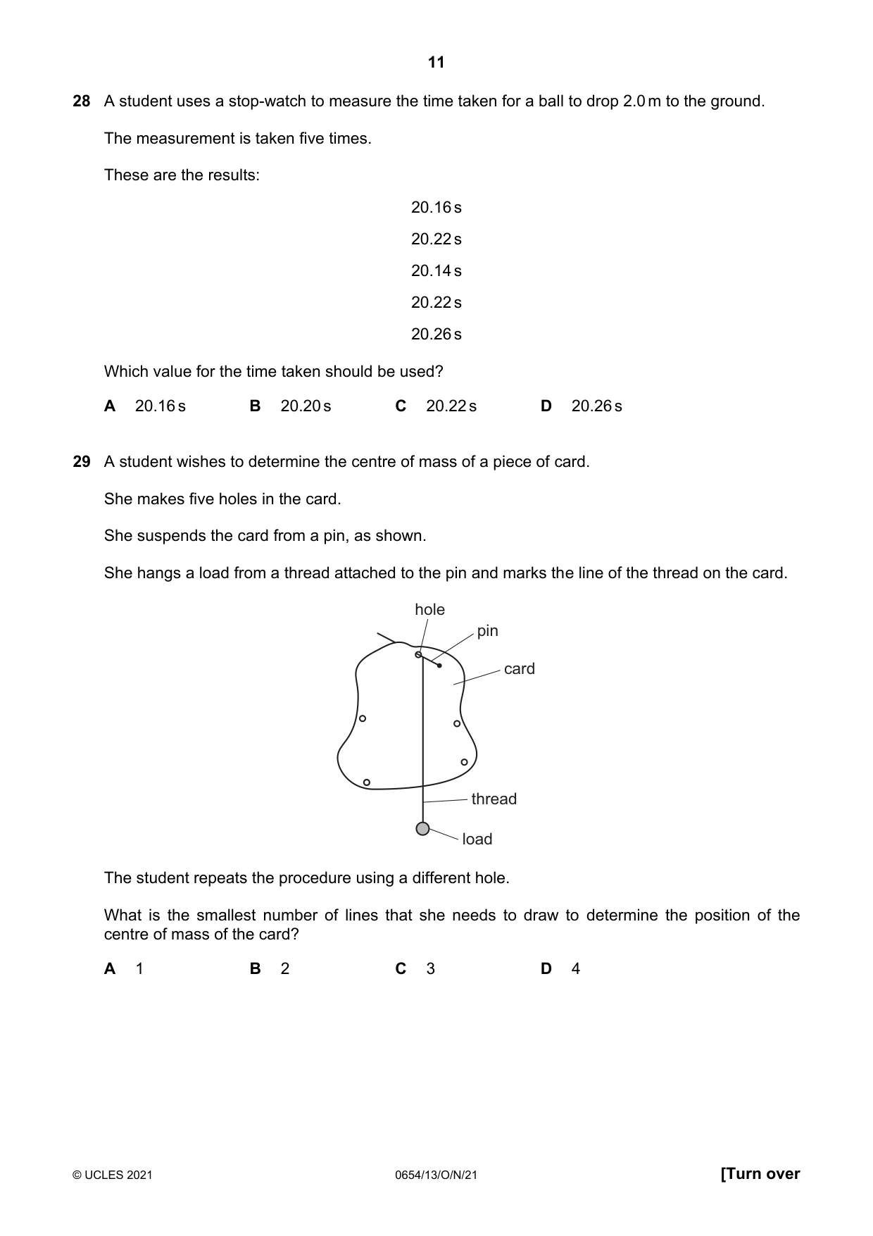 Cambridge IGCSE Sciences - Co-ordinated (Double) 0654 2021 Oct/Nov Paper 1 · Variant 3 question paper, page 11 of 16