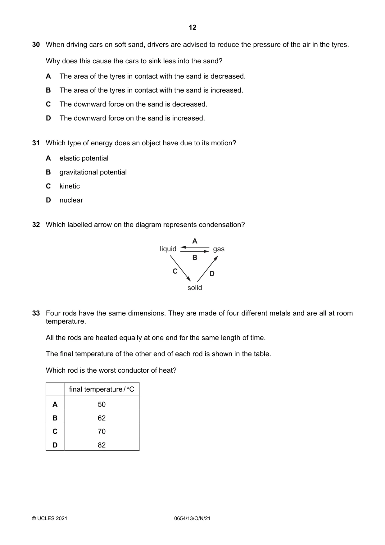 Cambridge IGCSE Sciences - Co-ordinated (Double) 0654 2021 Oct/Nov Paper 1 · Variant 3 question paper, page 12 of 16
