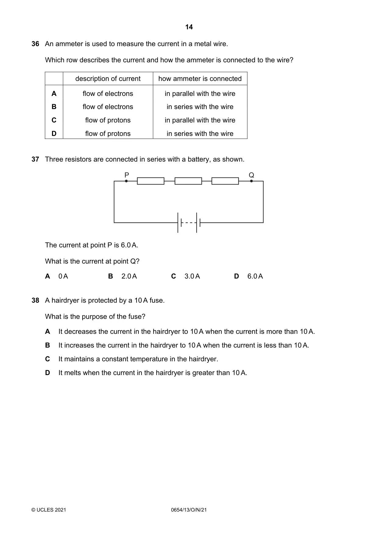 Cambridge IGCSE Sciences - Co-ordinated (Double) 0654 2021 Oct/Nov Paper 1 · Variant 3 question paper, page 14 of 16