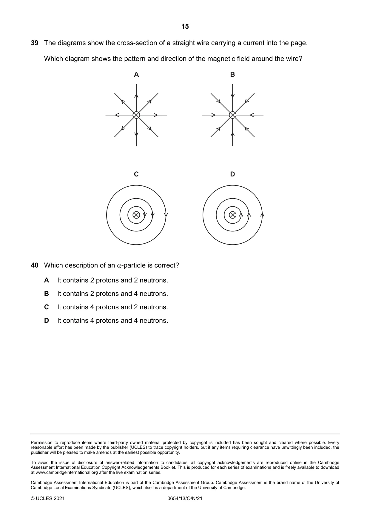 Cambridge IGCSE Sciences - Co-ordinated (Double) 0654 2021 Oct/Nov Paper 1 · Variant 3 question paper, page 15 of 16