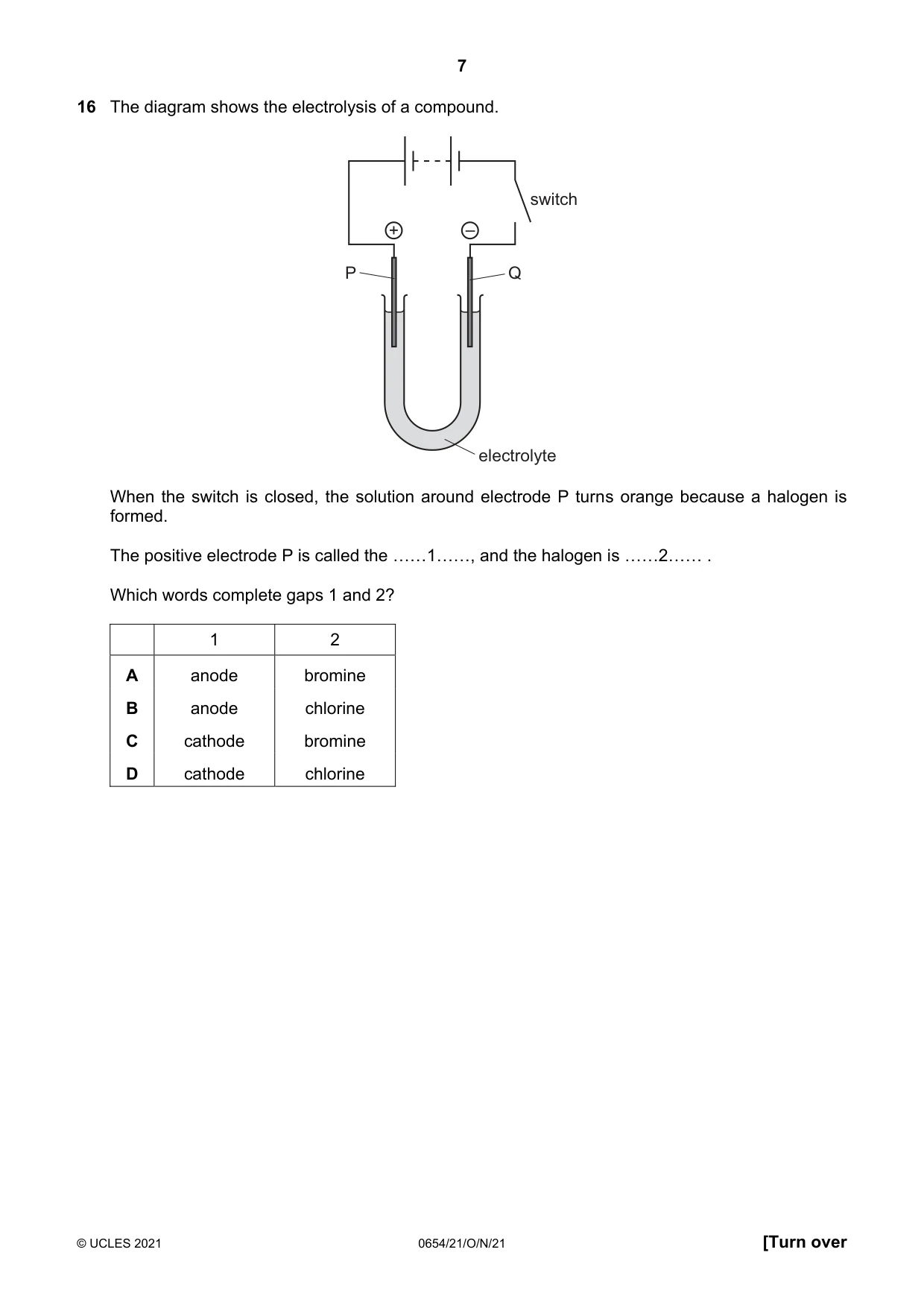 Cambridge IGCSE Sciences - Co-ordinated (Double) 0654 2021 Oct/Nov Paper 2 · Variant 1 question paper, page 7 of 16