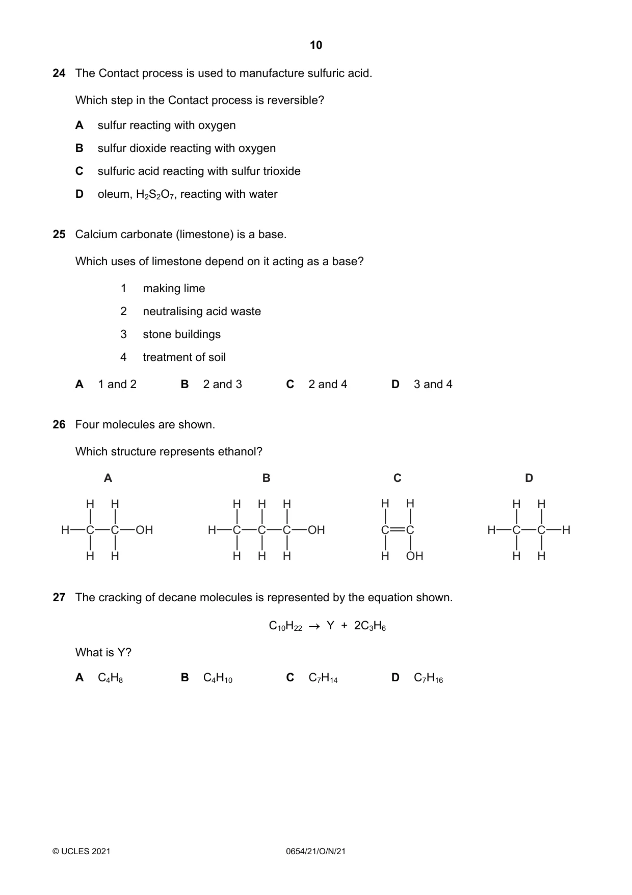 Cambridge IGCSE Sciences - Co-ordinated (Double) 0654 2021 Oct/Nov Paper 2 · Variant 1 question paper, page 10 of 16