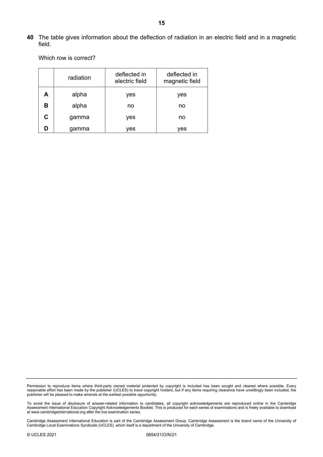 Cambridge IGCSE Sciences - Co-ordinated (Double) 0654 2021 Oct/Nov Paper 2 · Variant 1 question paper, page 15 of 16