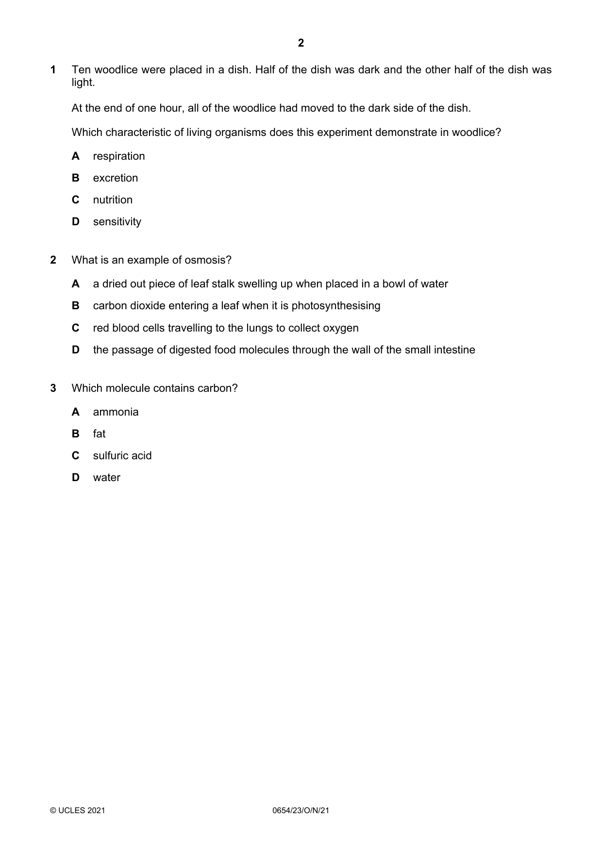 Cambridge IGCSE Sciences - Co-ordinated (Double) 0654 2021 Oct/Nov Paper 2 · Variant 3 question paper, page 2 of 16
