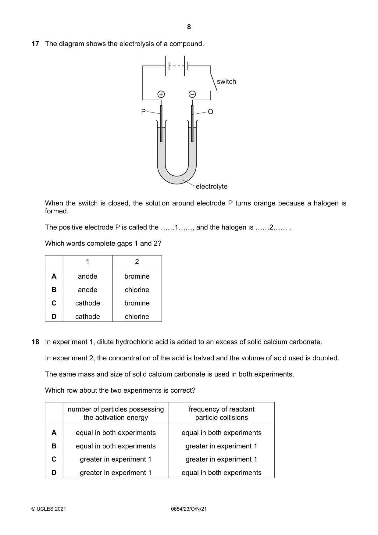 Cambridge IGCSE Sciences - Co-ordinated (Double) 0654 2021 Oct/Nov Paper 2 · Variant 3 question paper, page 8 of 16