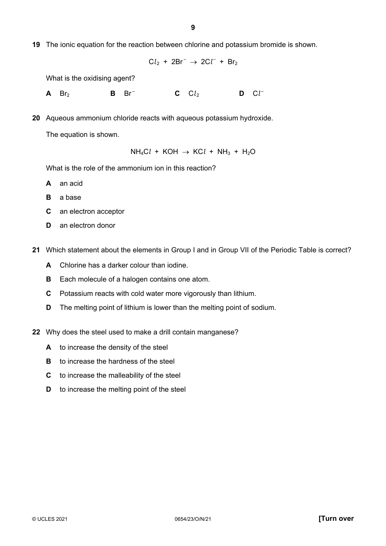 Cambridge IGCSE Sciences - Co-ordinated (Double) 0654 2021 Oct/Nov Paper 2 · Variant 3 question paper, page 9 of 16