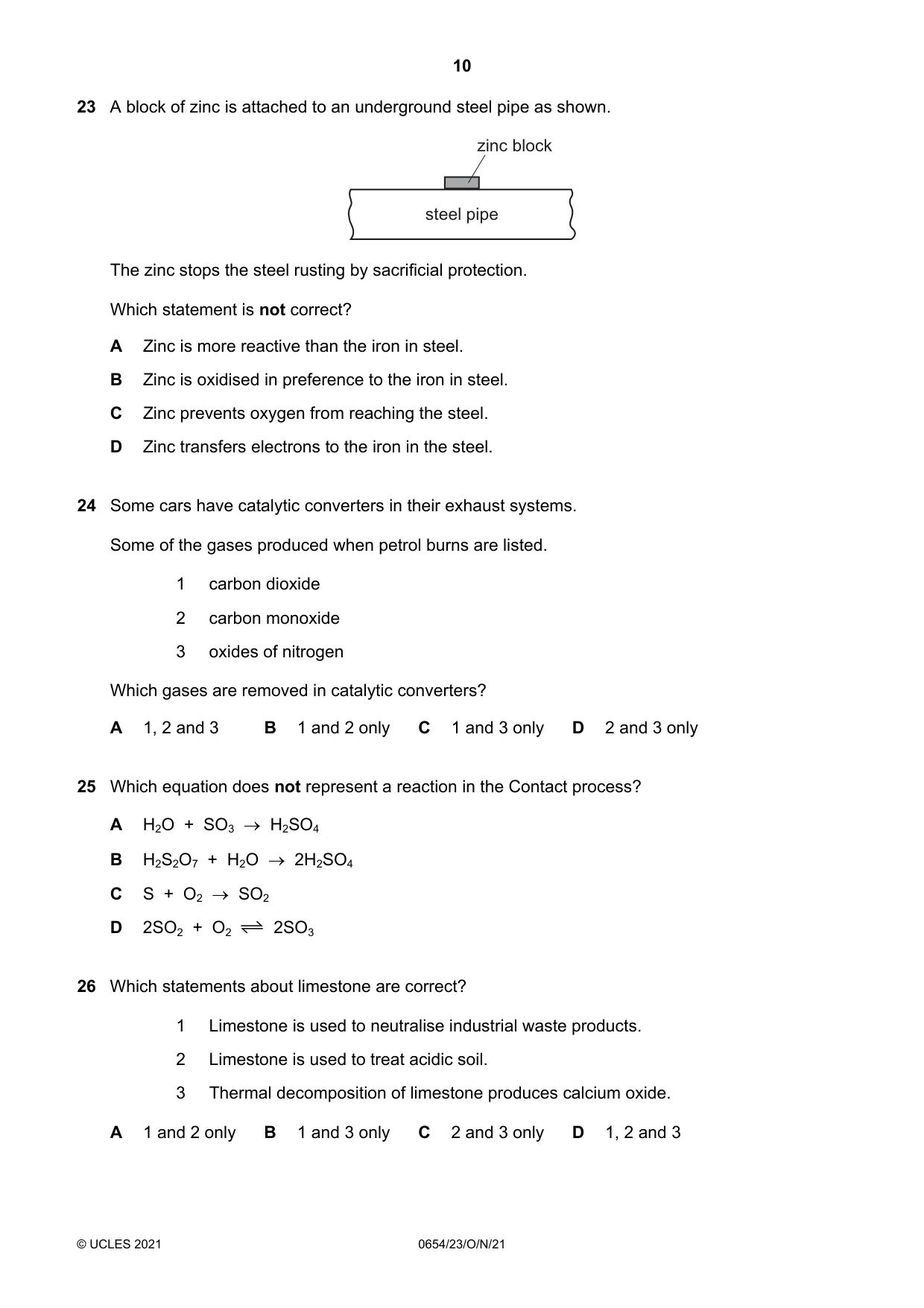 Cambridge IGCSE Sciences - Co-ordinated (Double) 0654 2021 Oct/Nov Paper 2 · Variant 3 question paper, page 10 of 16