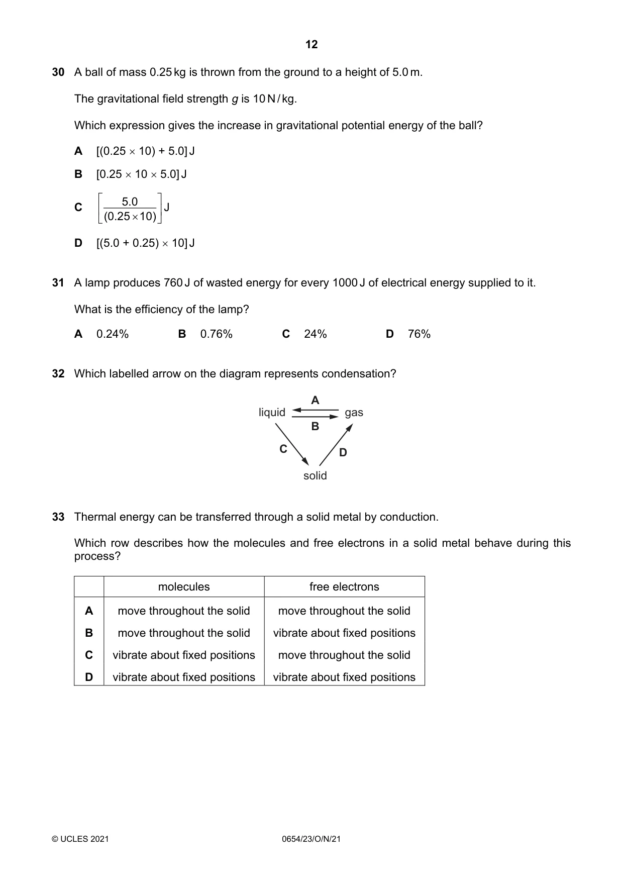 Cambridge IGCSE Sciences - Co-ordinated (Double) 0654 2021 Oct/Nov Paper 2 · Variant 3 question paper, page 12 of 16
