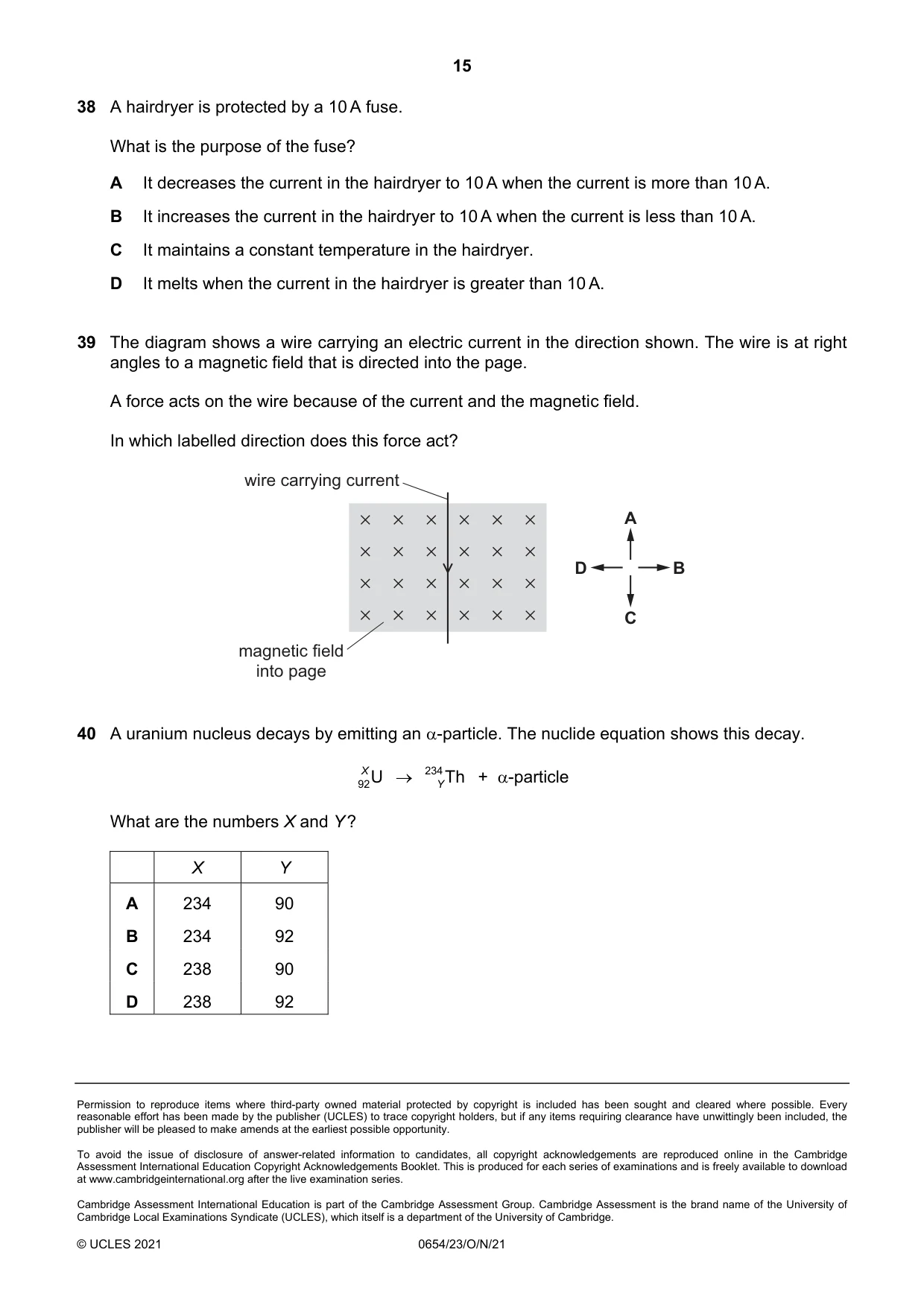 Cambridge IGCSE Sciences - Co-ordinated (Double) 0654 2021 Oct/Nov Paper 2 · Variant 3 question paper, page 15 of 16
