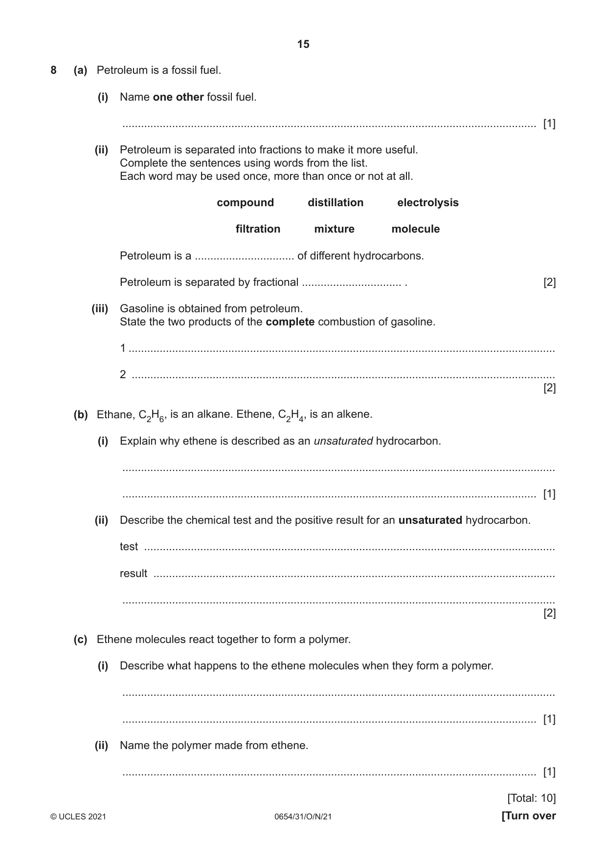 Cambridge IGCSE Sciences - Co-ordinated (Double) 0654 2021 Oct/Nov Paper 3 · Variant 1 question paper, page 15 of 24