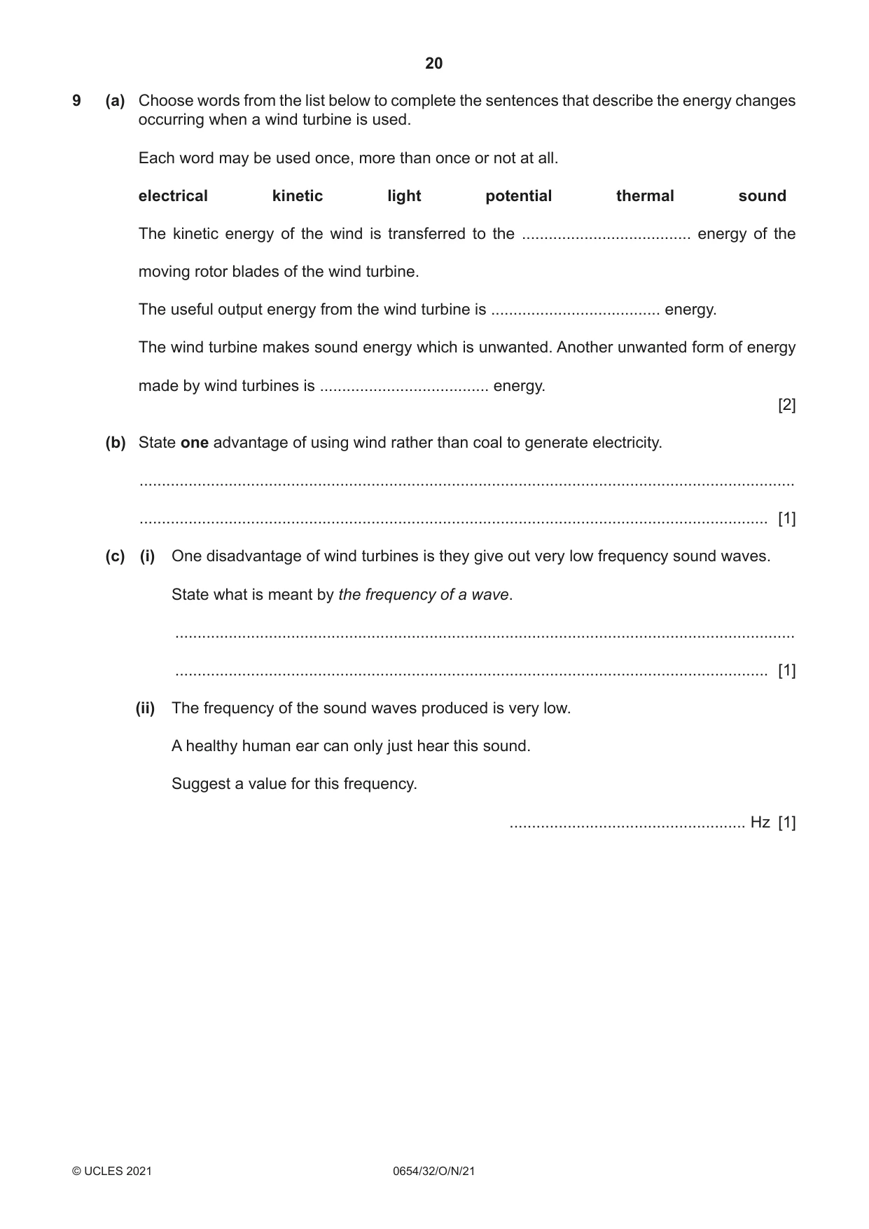 Cambridge IGCSE Sciences - Co-ordinated (Double) 0654 2021 Oct/Nov Paper 3 · Variant 2 question paper, page 20 of 28