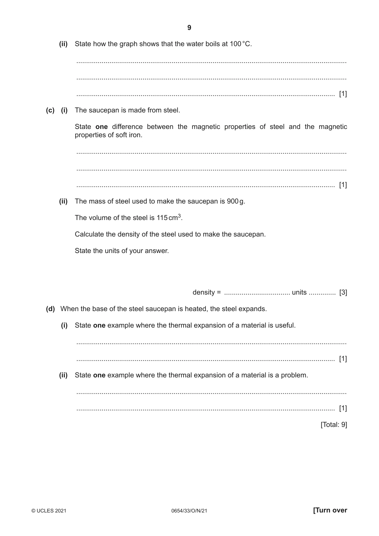 Cambridge IGCSE Sciences - Co-ordinated (Double) 0654 2021 Oct/Nov Paper 3 · Variant 3 question paper, page 9 of 28