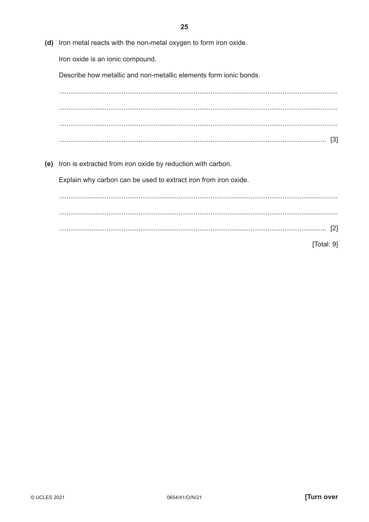Cambridge IGCSE Sciences - Co-ordinated (Double) 0654 2021 Oct/Nov Paper 4 · Variant 1 question paper, page 25 of 28